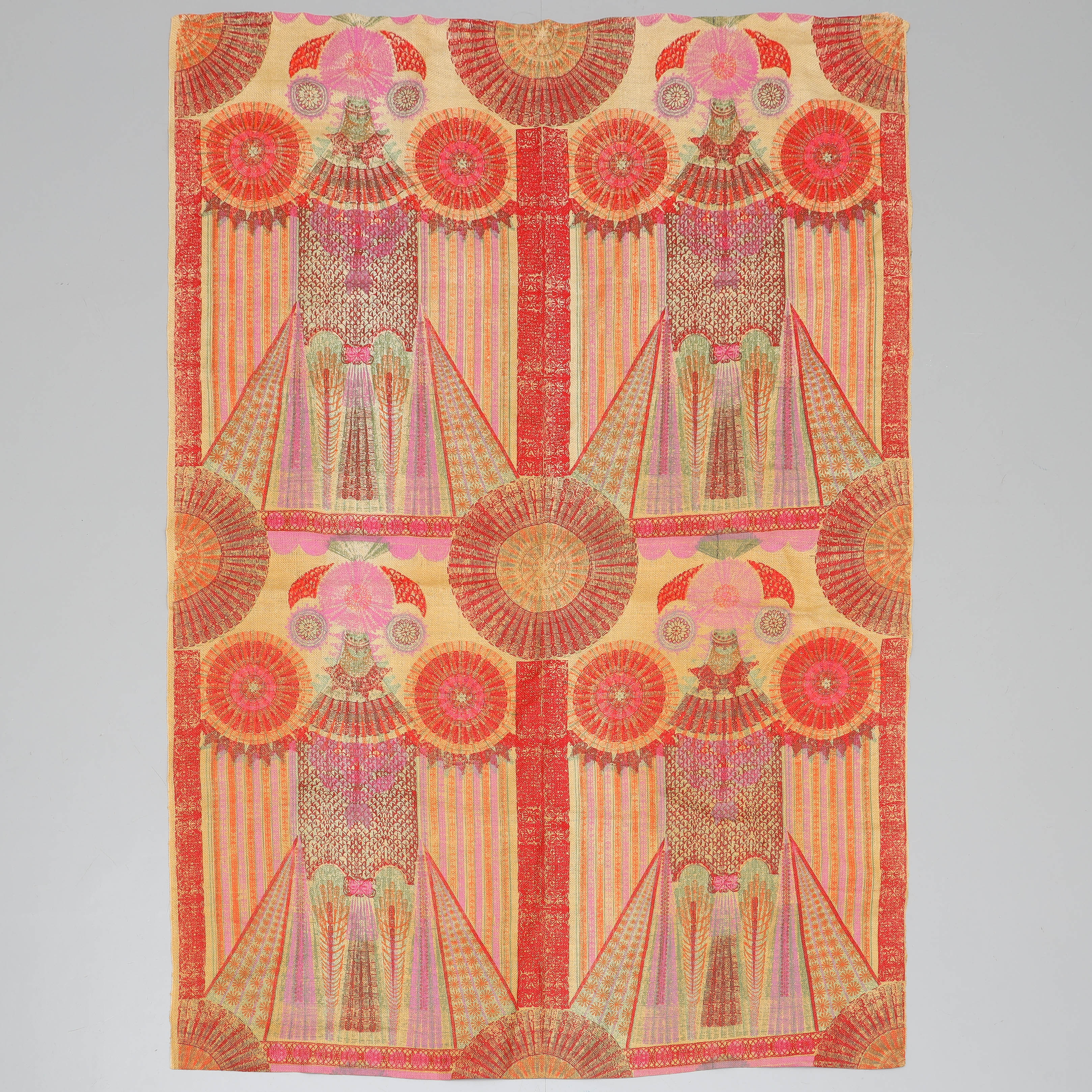 DRAPERITYG, geometriskt mönster, tryckt juteväv, 1970-tal.