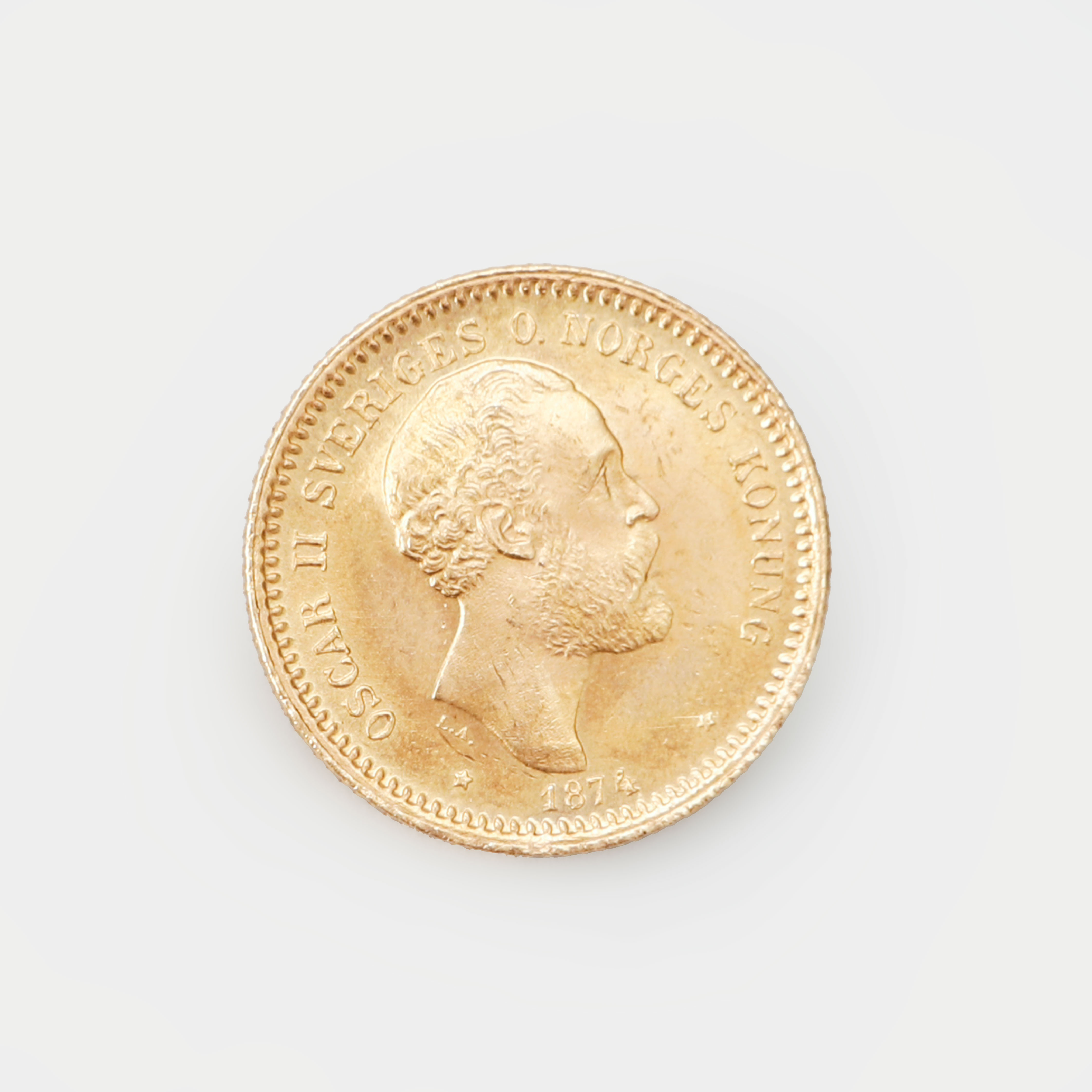 GULDMYNT, 10 kr, Oscar II, Sverige, 1874.