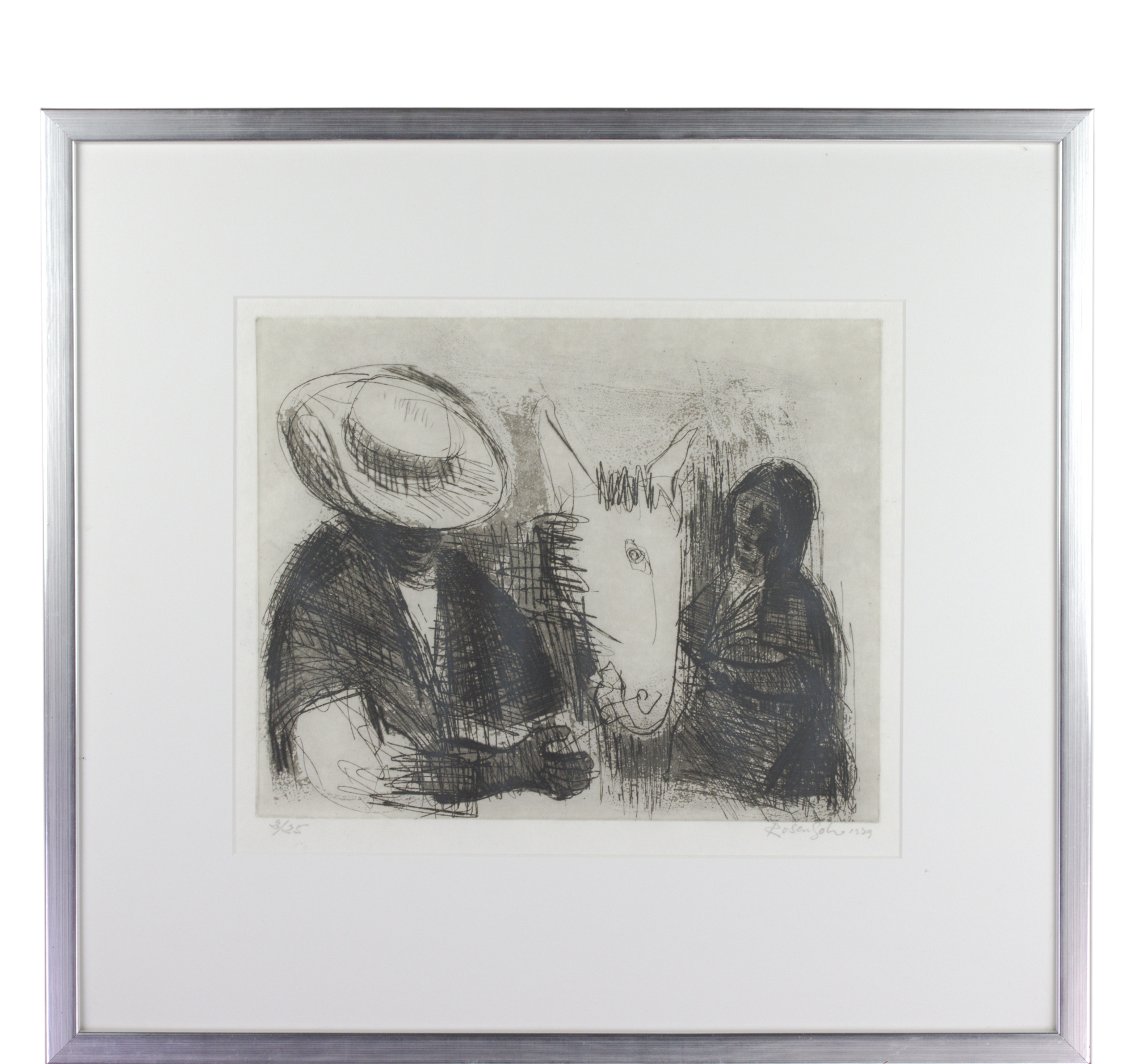 LENNART ROSENSOHN. Litografi, 2/25, "Mexikofamilj med åsna", signerad.
