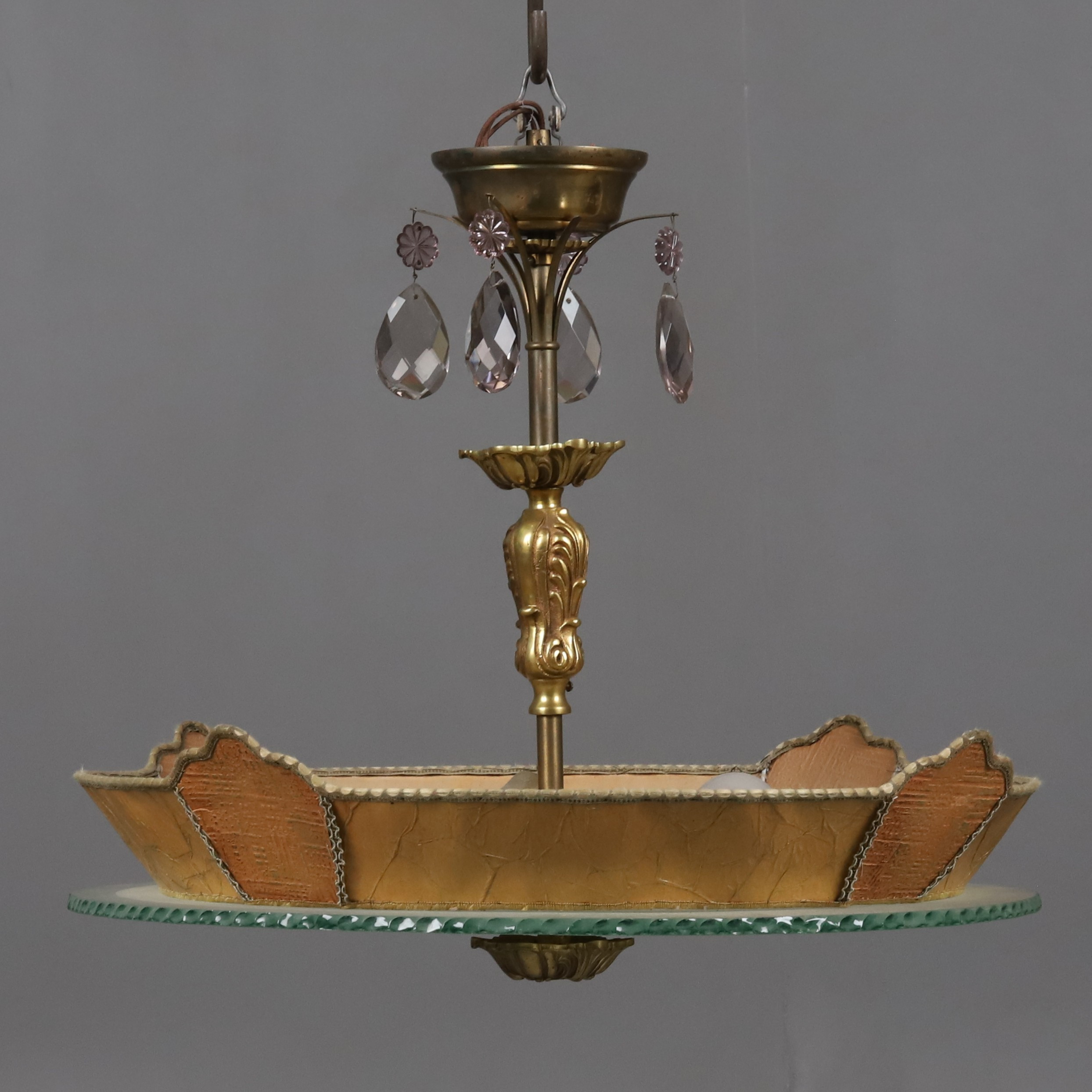 TAKPLAFOND. Mässings med råglasskiva, Art deco, 1900-talets första halva.