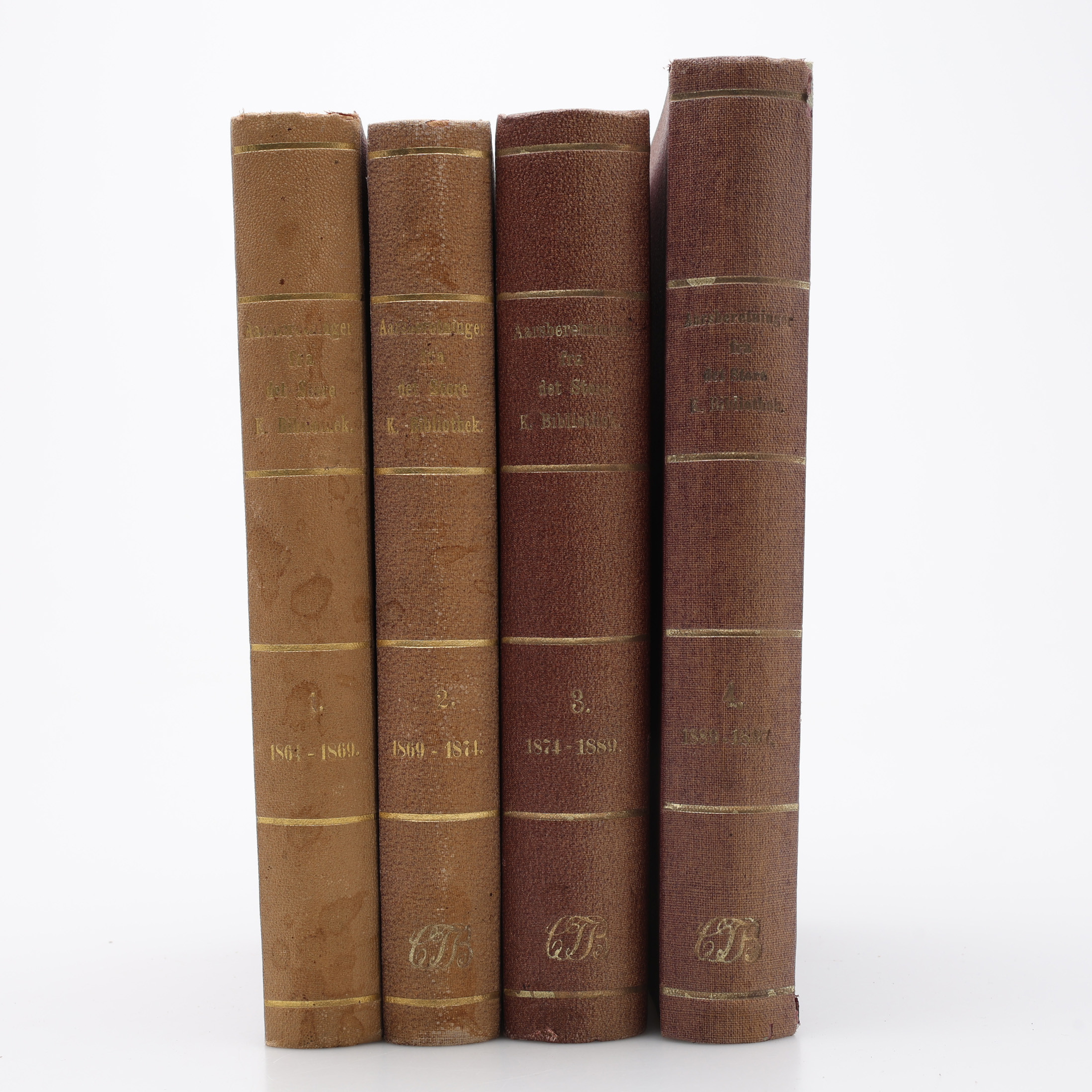 BOKHISTORIA. CHR. BRUUNS AARSBERETNINGER OG MEDDELELSER FRA DET STORE KONGELIGA BIBLIOTEK 1870-1889. CARL TROLLE BONDES EXEMPLAR.