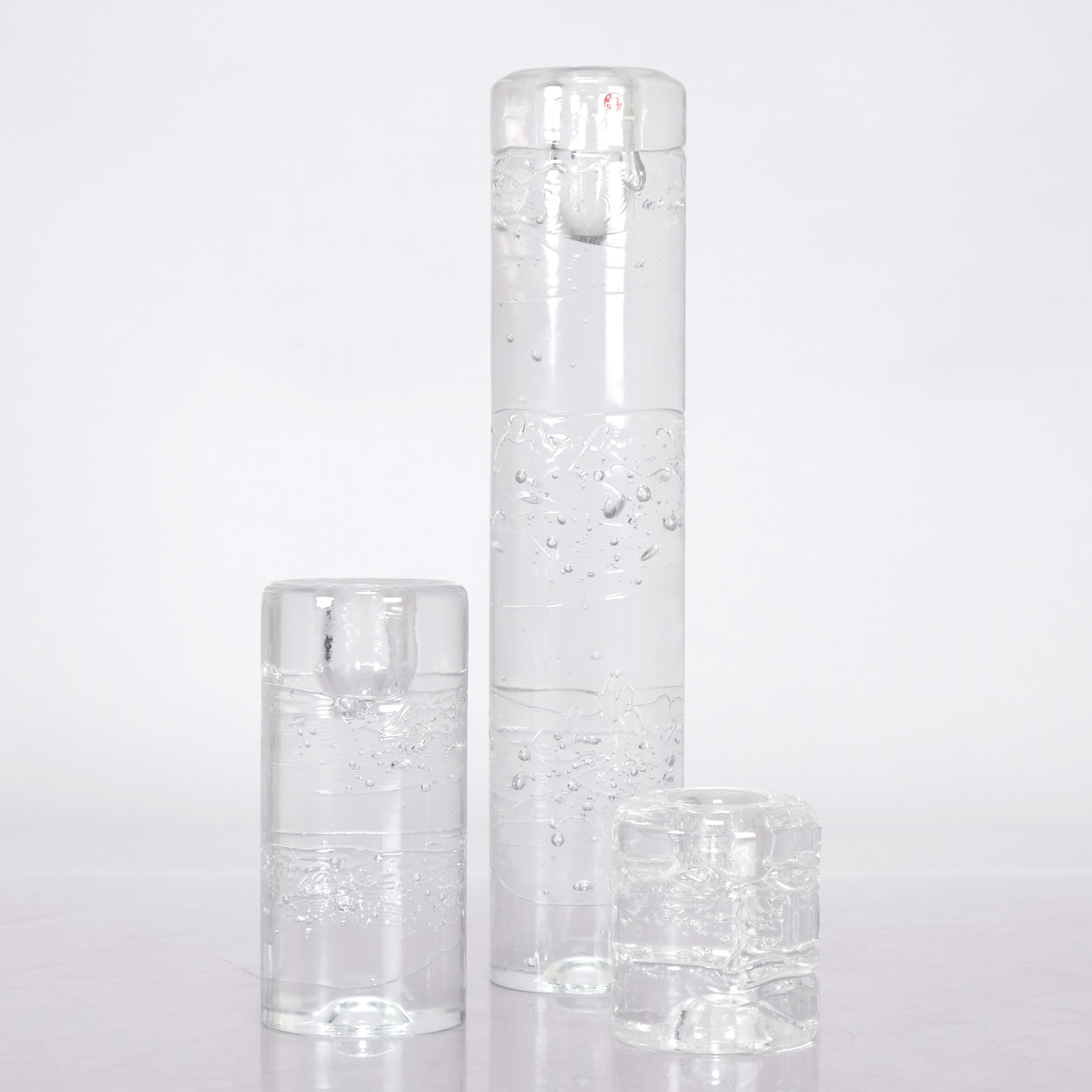 TIMO SARPANEVA. LJUSSTAKAR "Archipelago" glas, glaskonst 1980tal. (3 st).