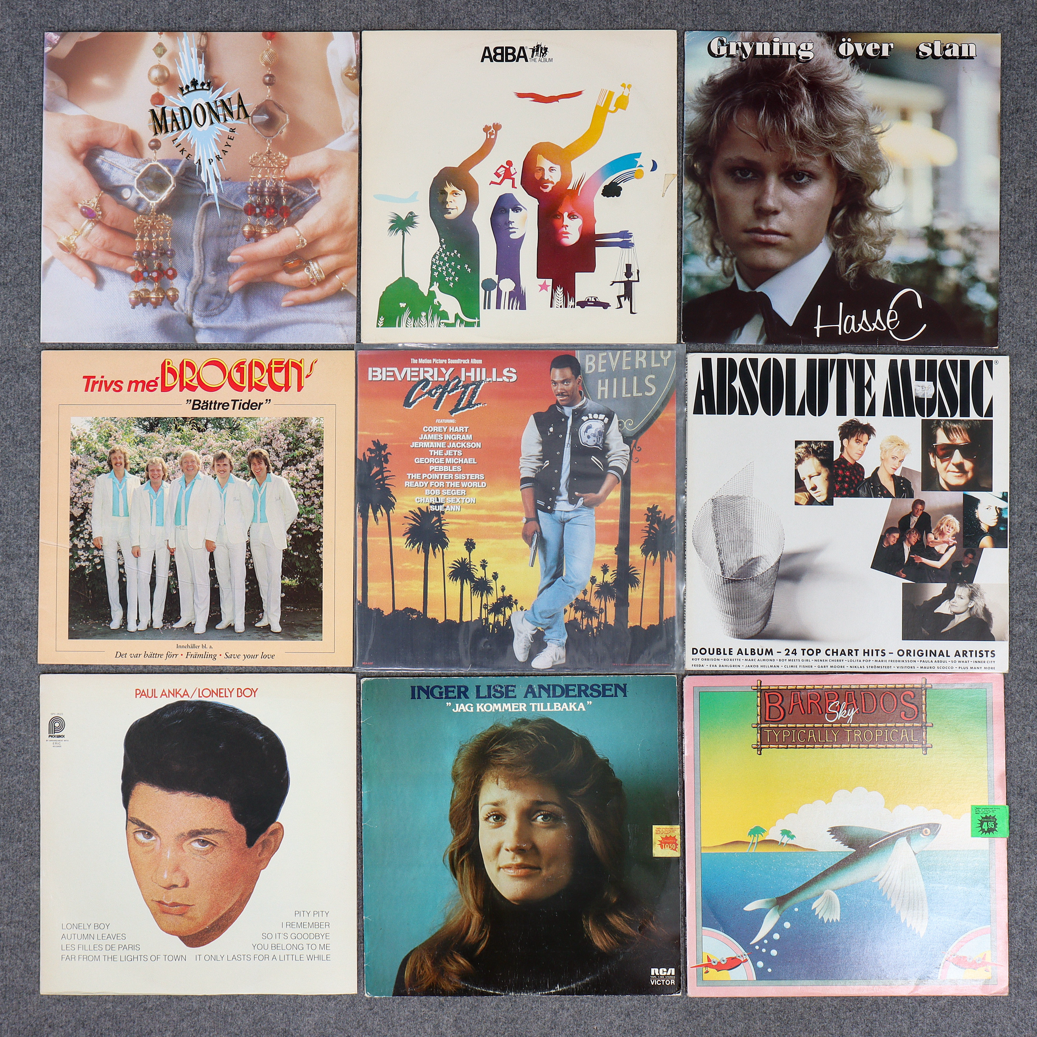 ÖVER 80 LP-SKIVOR SAMT 9 SINGELSKIVOR, MADONNA, JERRY LEE LEWIS, LIONEL RICHIE M.FL.