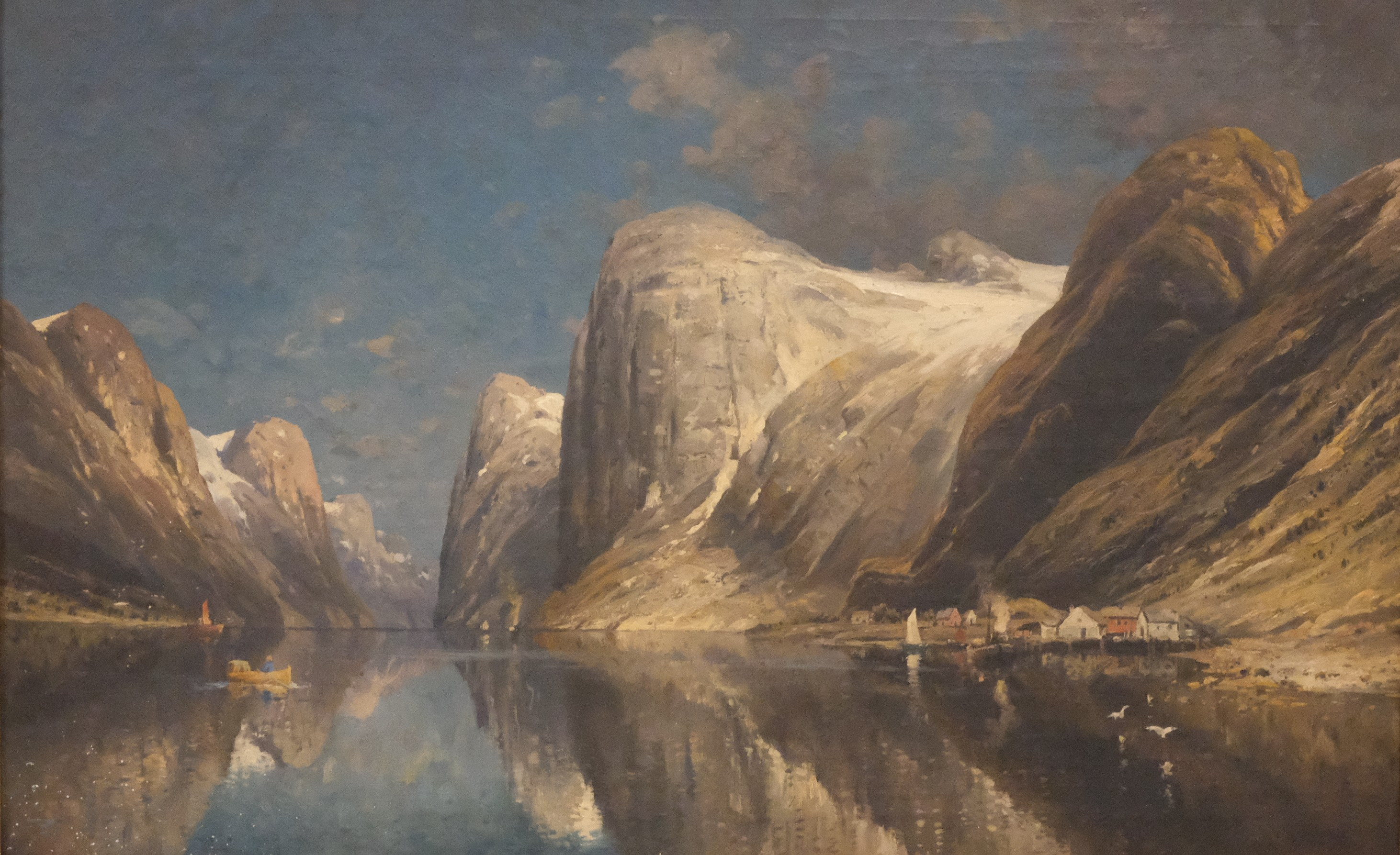 ADOLF KAUFMANN. FJORDLANDSKAP, OLJA PÅ DUK, SIGNERAD MED PSEUDONYMEN J. ROLLIN.