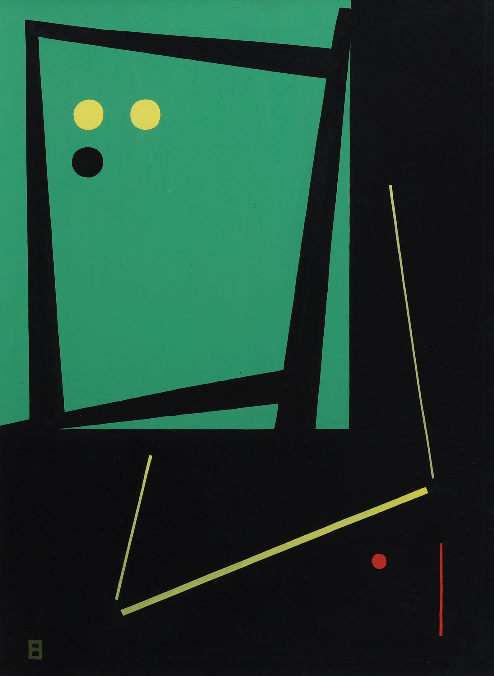 OIDENTIFIERAD KONSTNÄR. GOUACHE, KOMPOSITION, SIGNERAD.