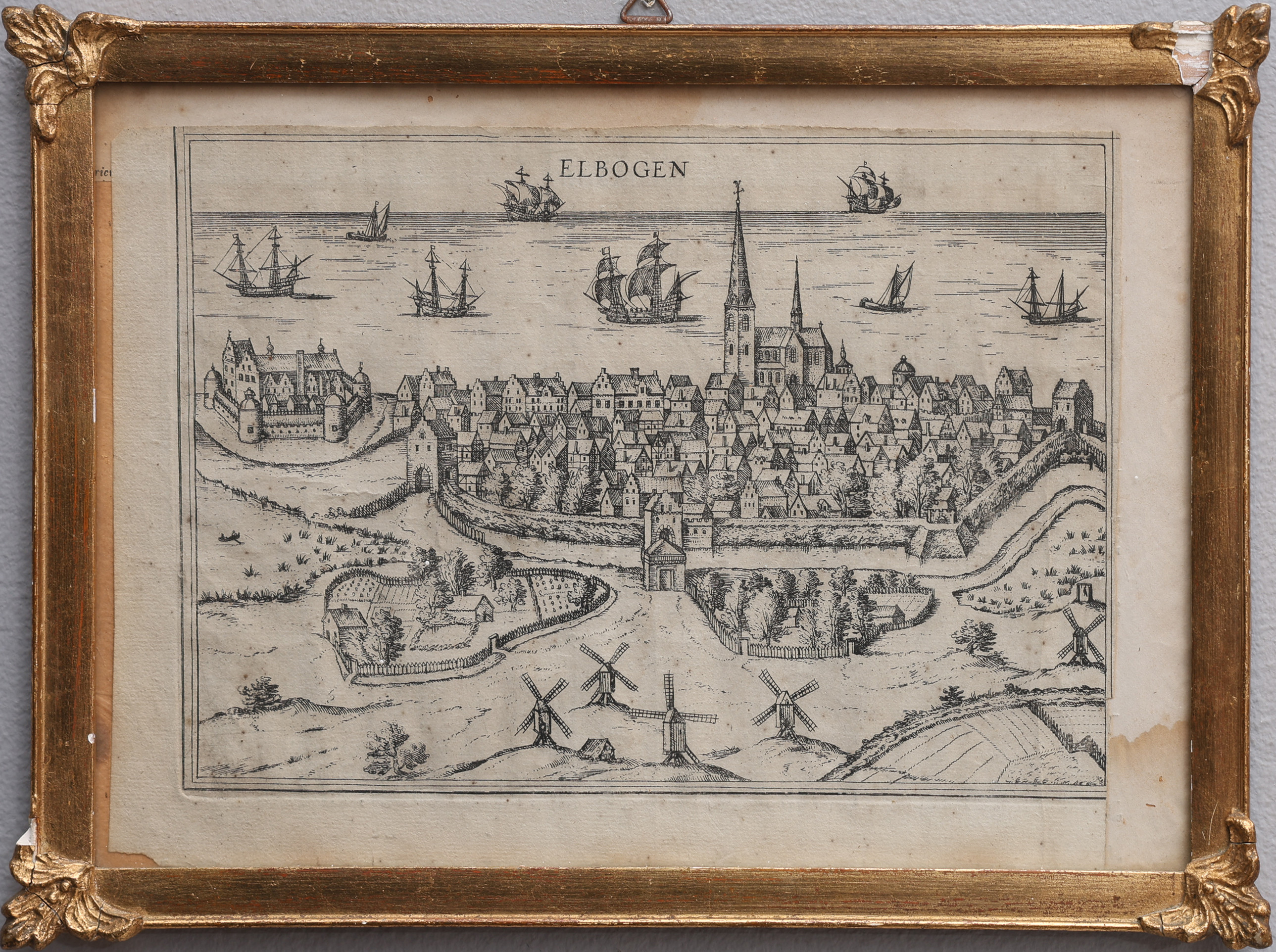 PANORAMAVY ÖVER MALMÖ (ELBOGEN), KOPPARSTICK, BRAUN & HOGENBERG, OMKRING 1600.