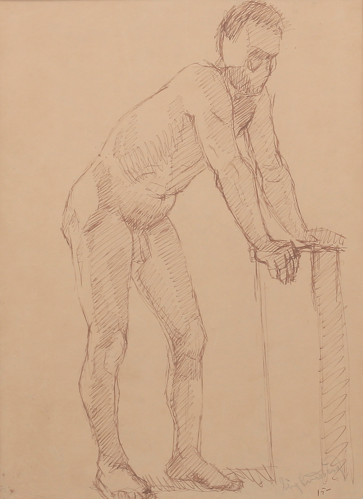 STIG LINDBERG, nakenstudie, teckning, signerad.