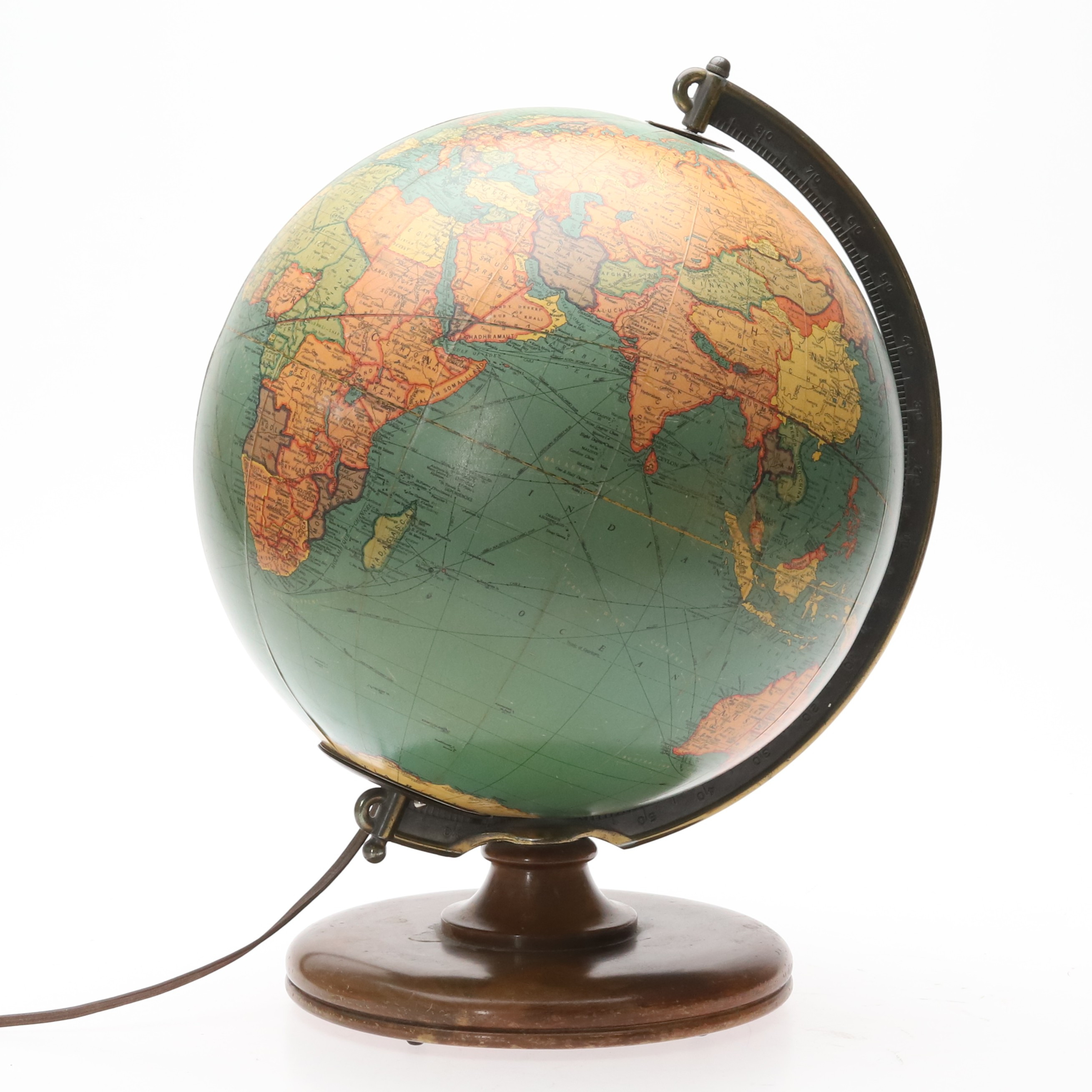 BORDSLAMPA/JORDGLOB. "12 inch Library Globe", Replogle, Chicago, 1940-tal.