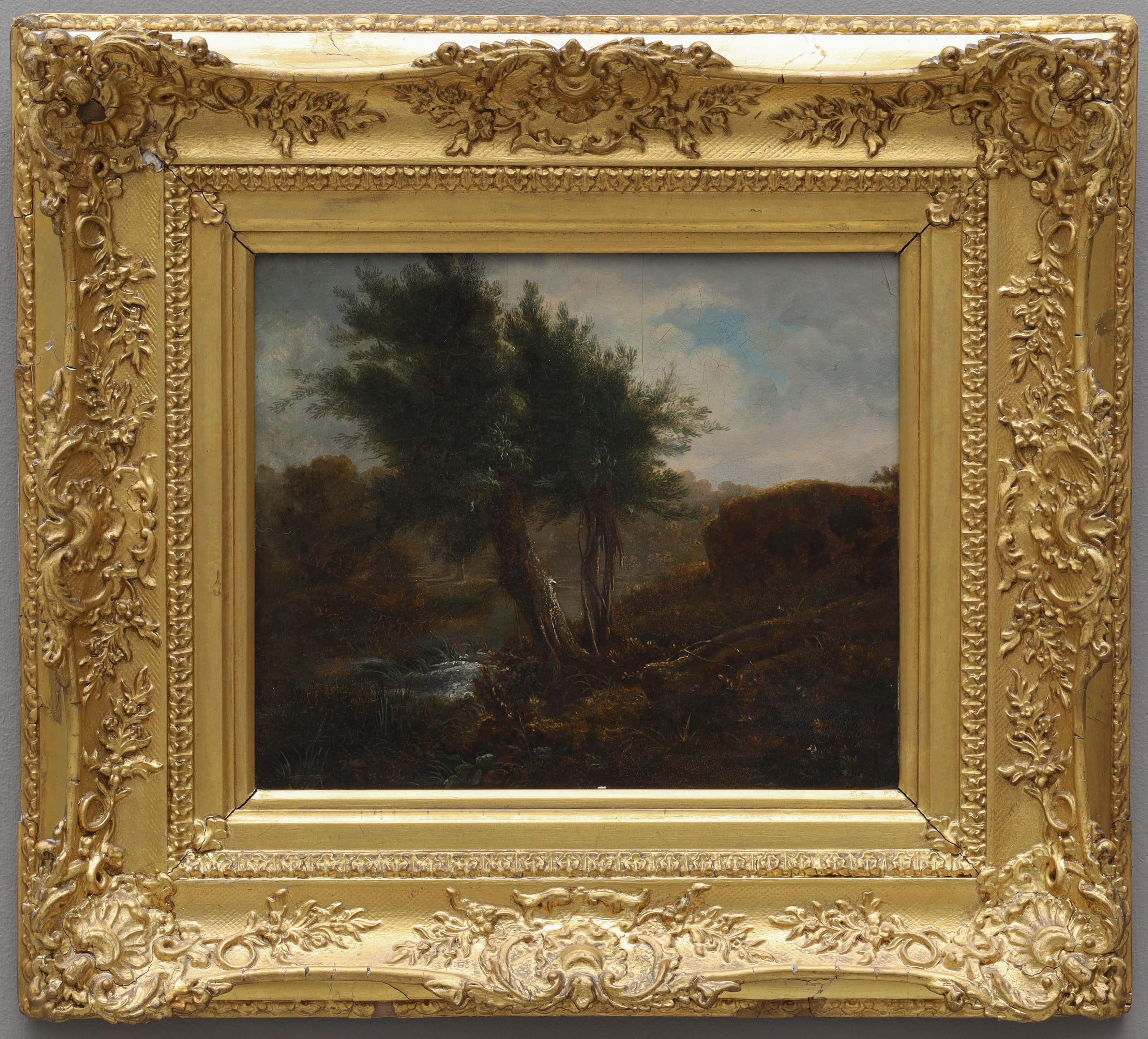 OIDENTIFIERAD KONSTNÄR. olja på pannå, landskapsmotiv, osignerad, 1800-tal.