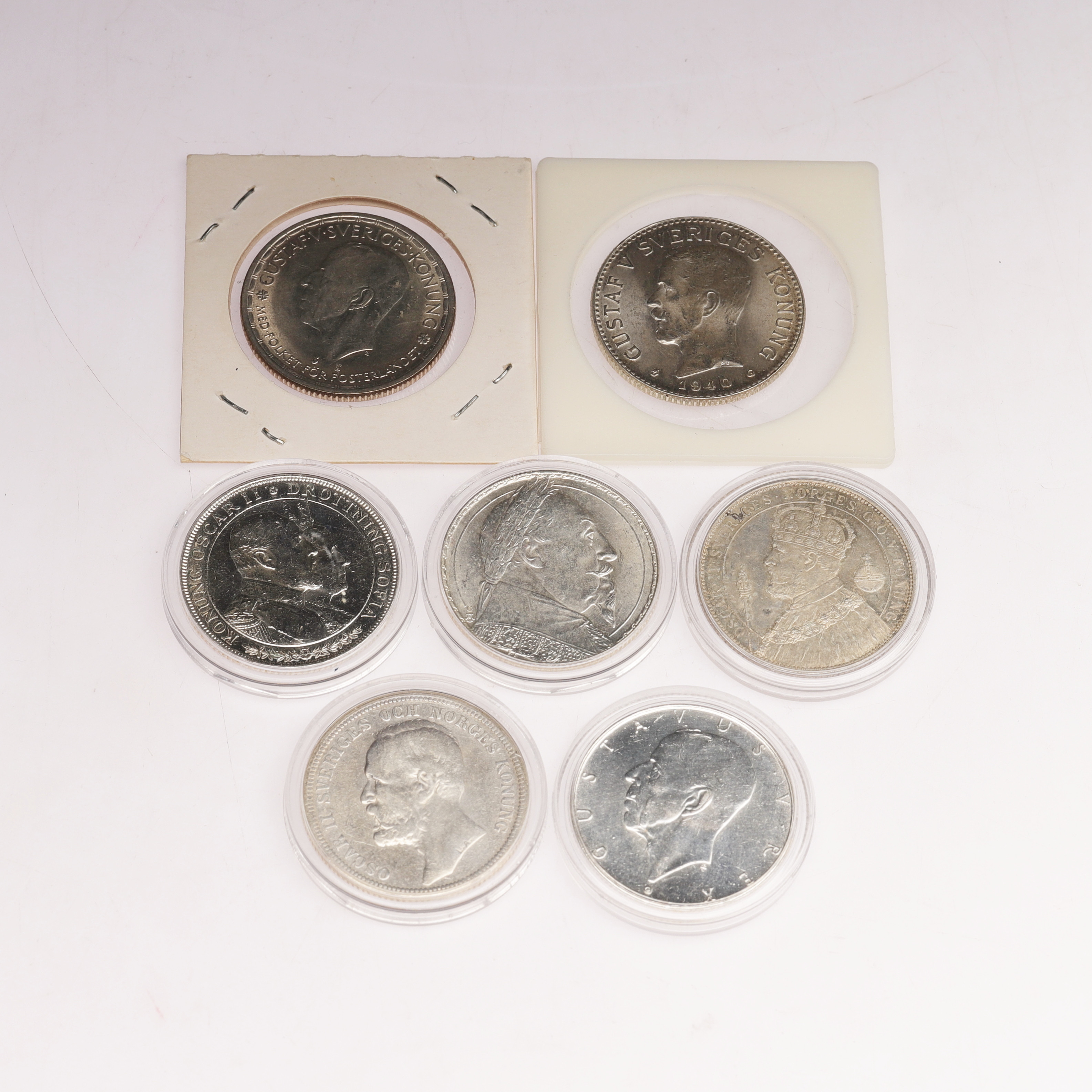 MYNT-/MINNESMYNT, 7 st, silver, Sverige, 18-/1900-tal.