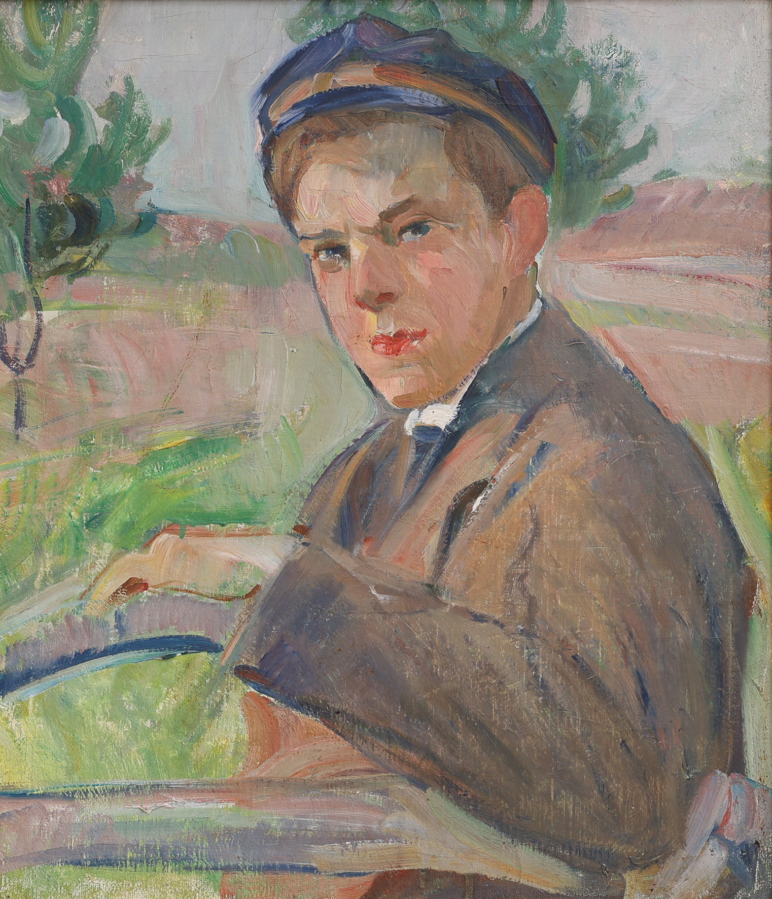 SVANTE BERGH. TILLSKRIVEN. OLJA PÅ DUK, POJKPORTRÄTT, OSIGNERAD.