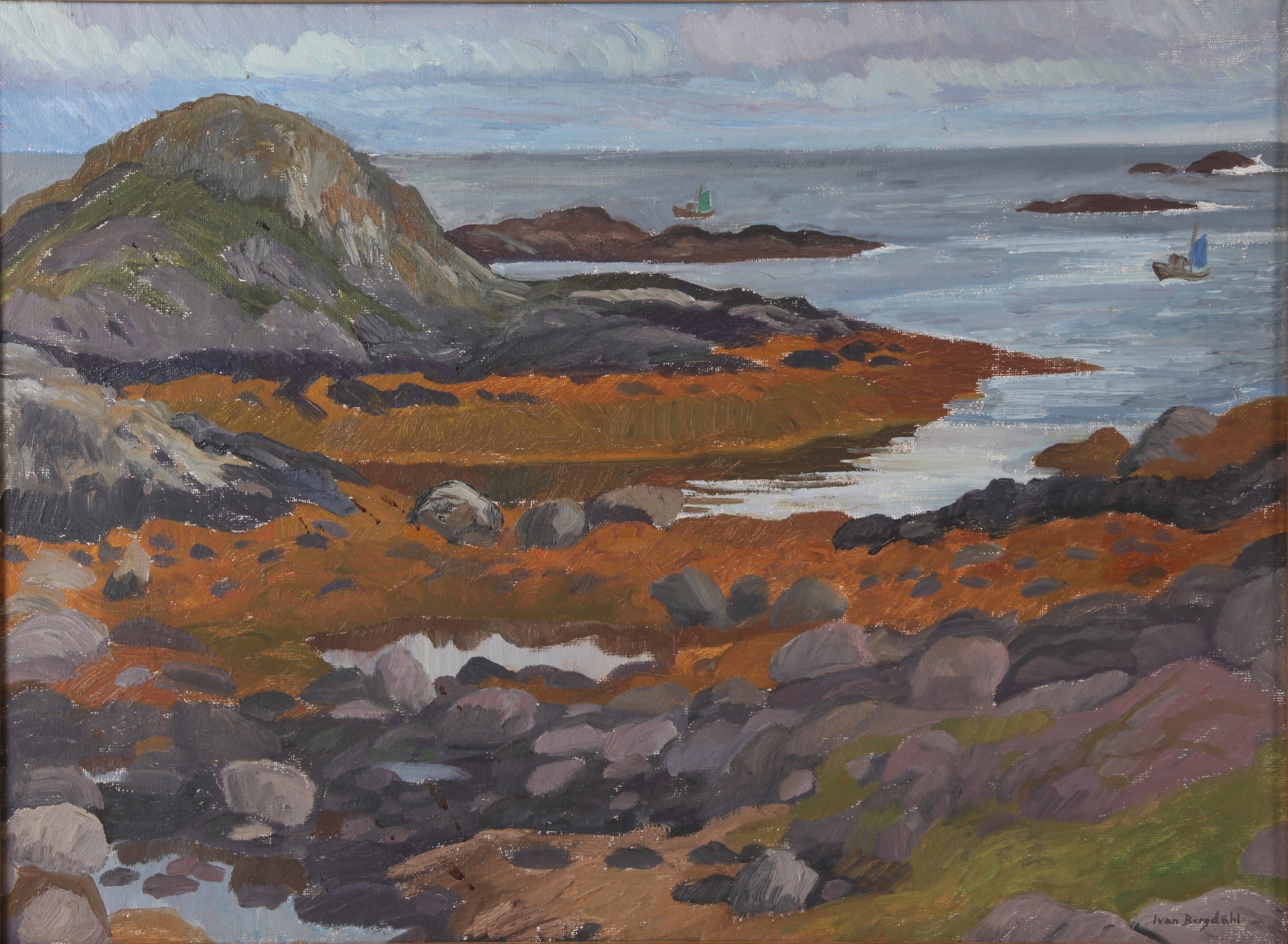 IVAN BERGDAHL. 1929-2021. Olja på duk, "Sommarkväll Værøy" 1972.
