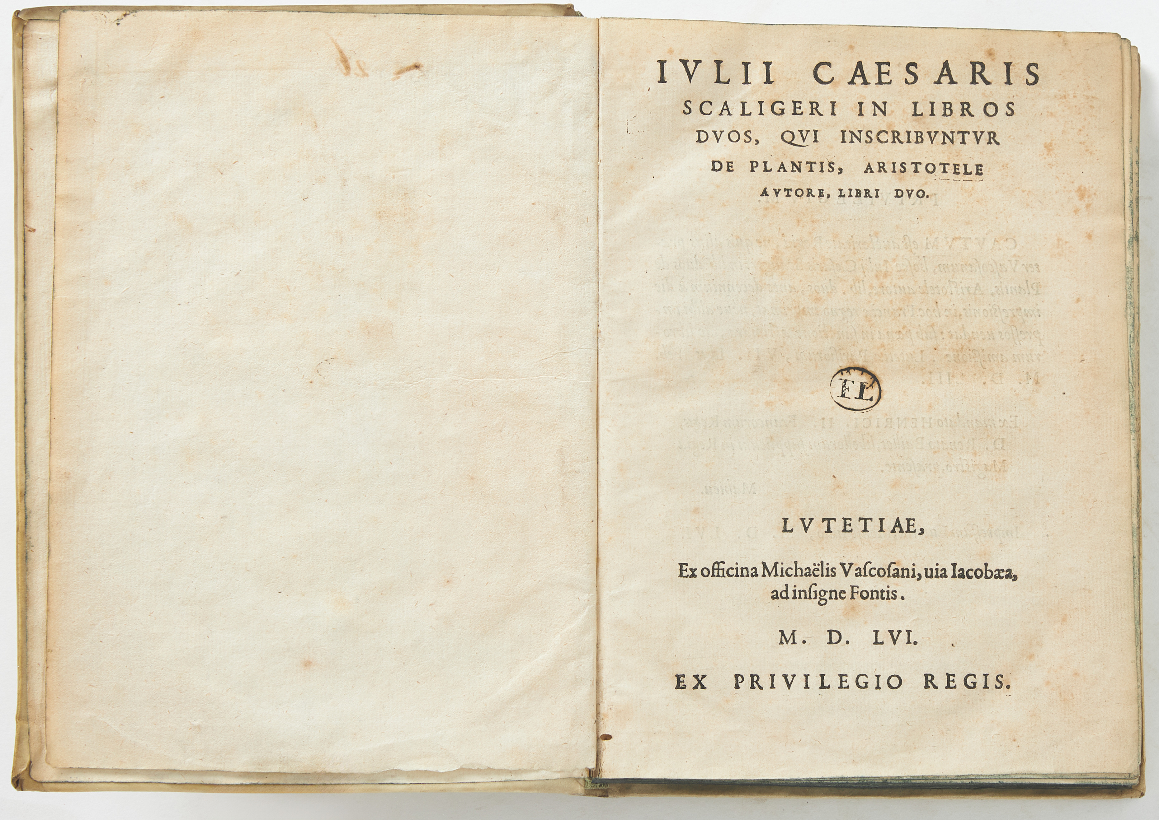 PHILOSOPHICAL BOTANY - SCALIGER, In libros duos, qui inscribuntur de plantis, 1556.