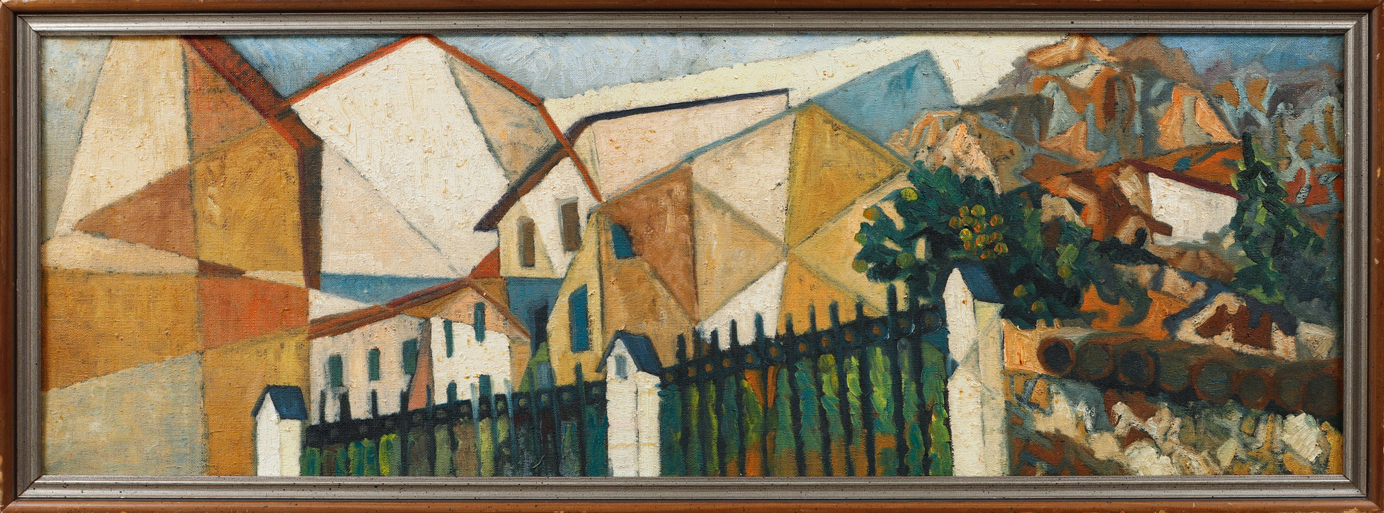 KJELL LINDBERG. "Composition över Spanske huse", olja på duk, signerad a tergo.