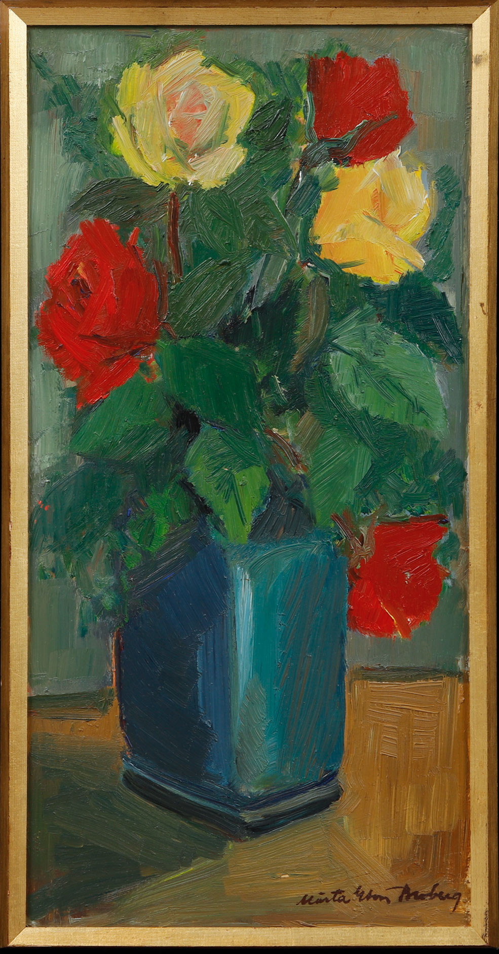 MÄRTA G-SON BROBERG. Blommor i vas, olja på pannå, signerad.
