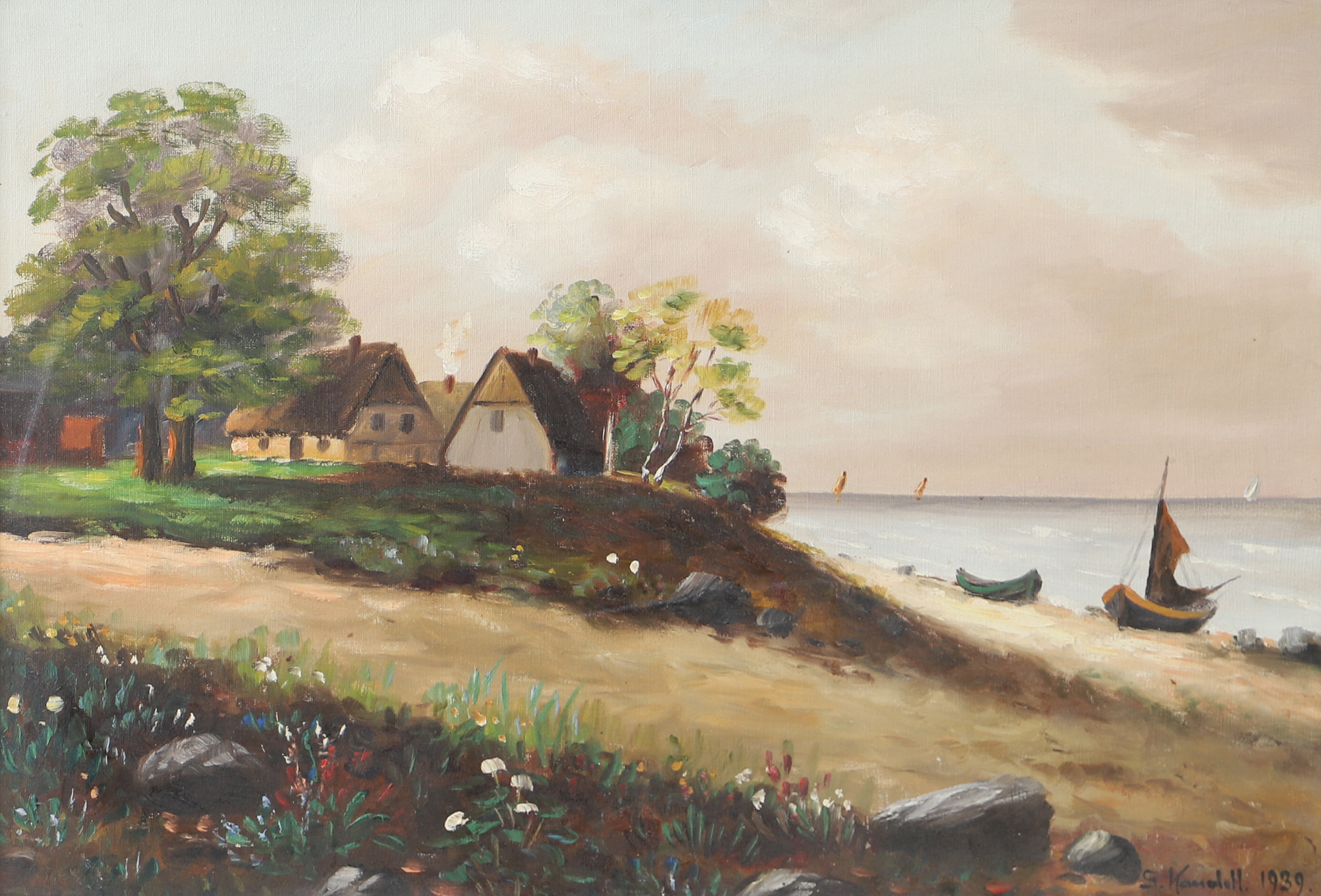 STURE KANDELL. Kustmotiv, olja på duk, signerad S. Kandell 1939.
