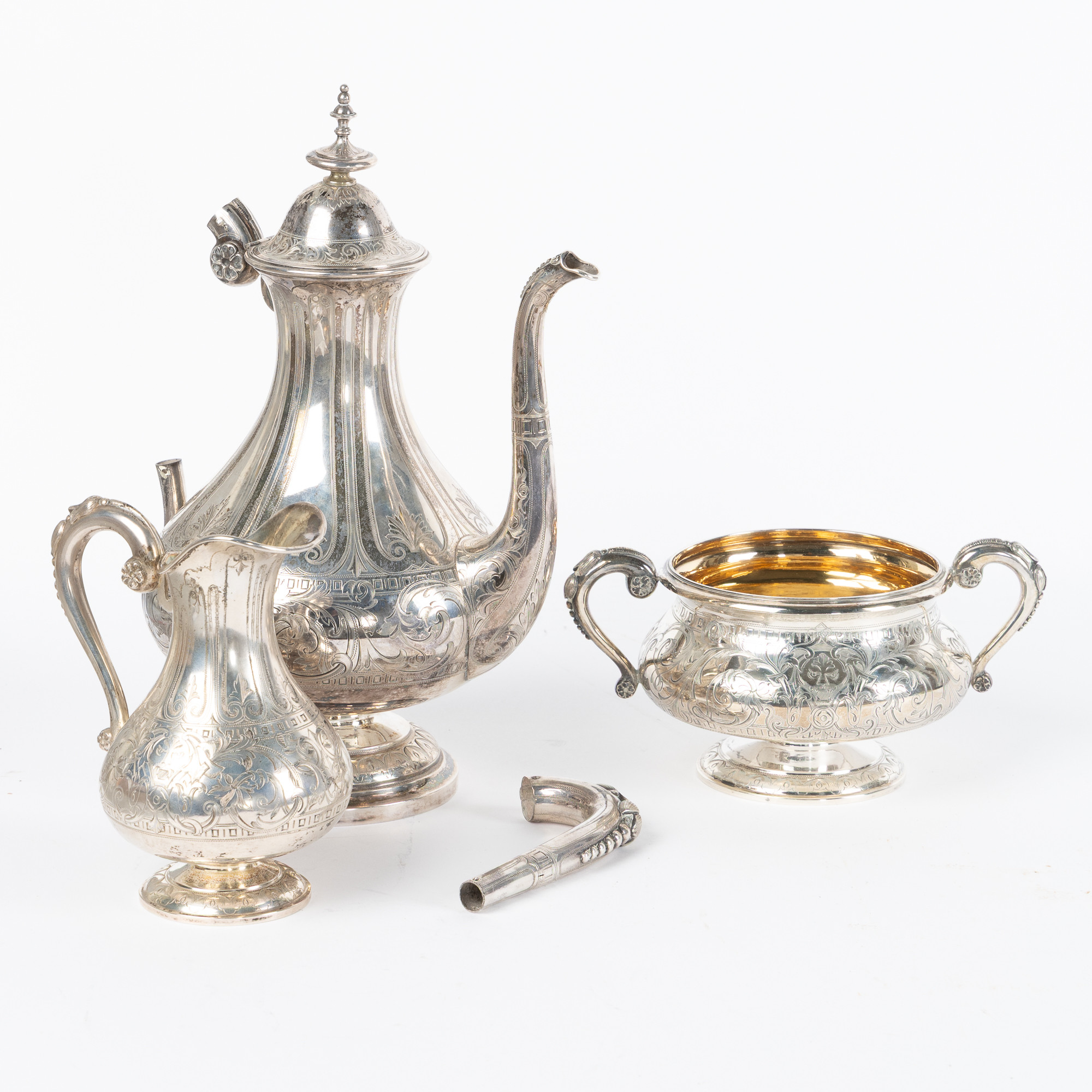 GUSTAF MÖLLENBORG. Kaffeservis, silver, 3 delar, 1875/76.