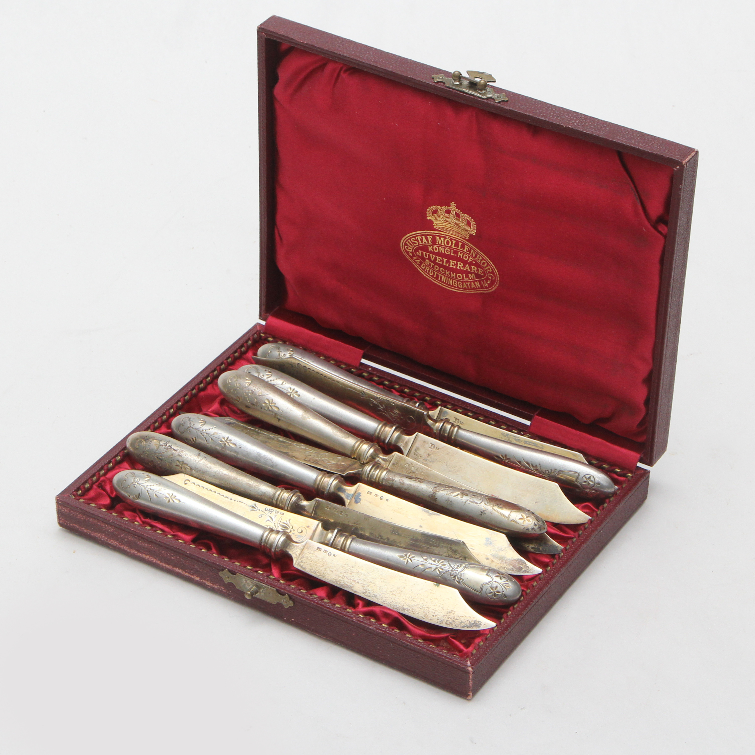 KNIVSET, 9 st, silver, Gustaf Möllenborg, i etui.