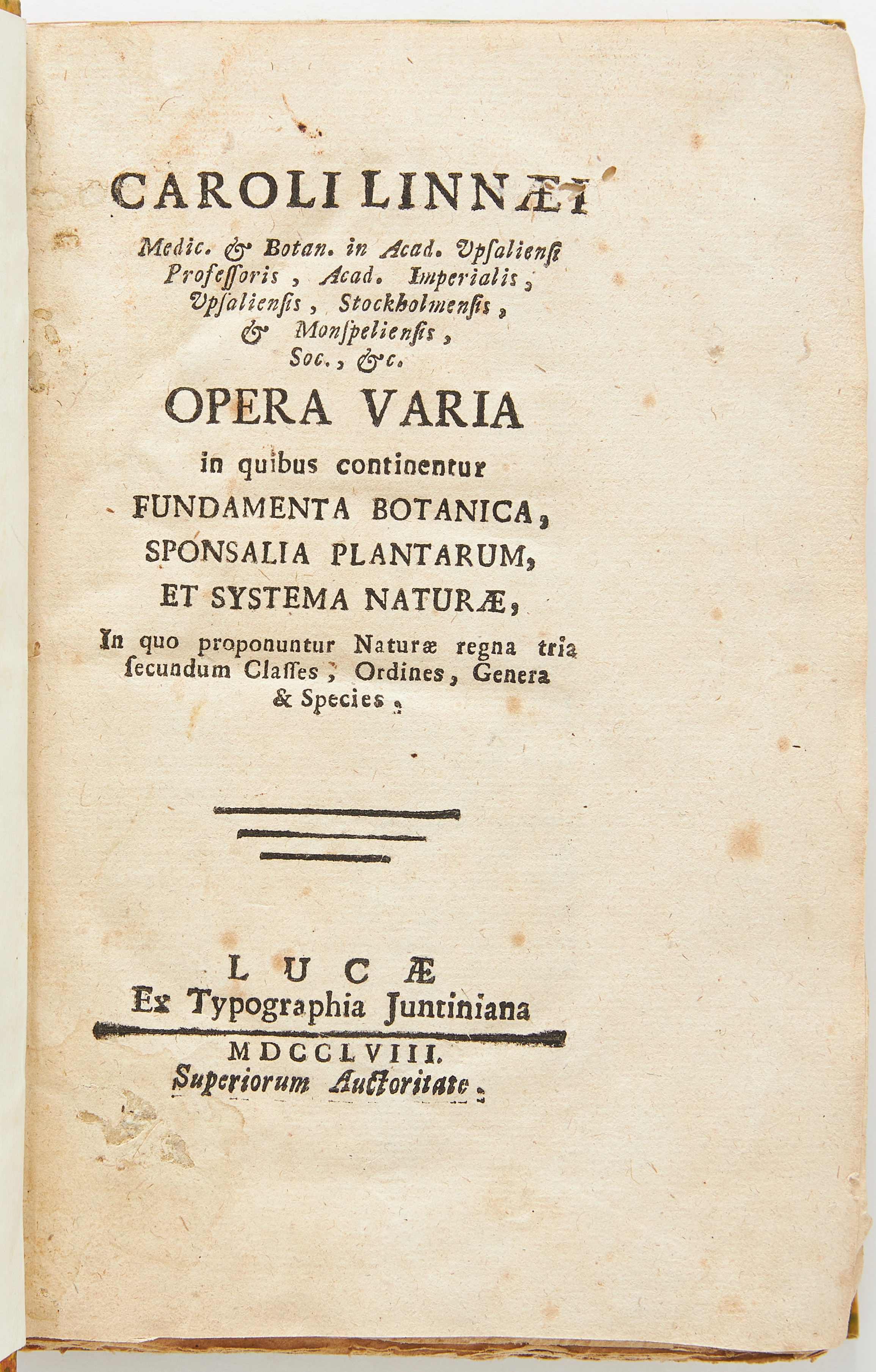 LINNAEUS OPERA VARIA 1758.