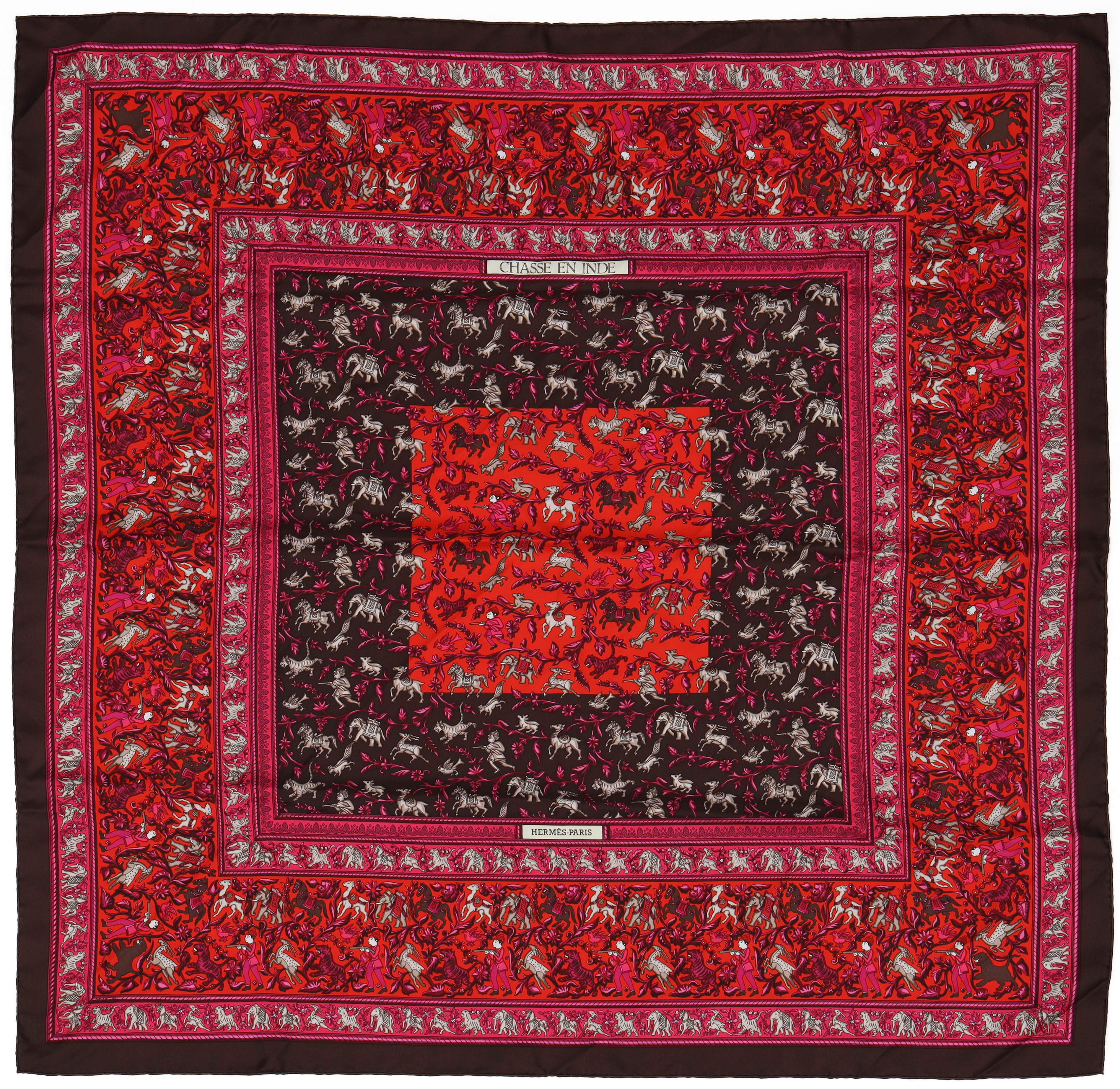 HERMÈS, Scarf, "Chasse en Inde", siden, Paris, Frankrike.