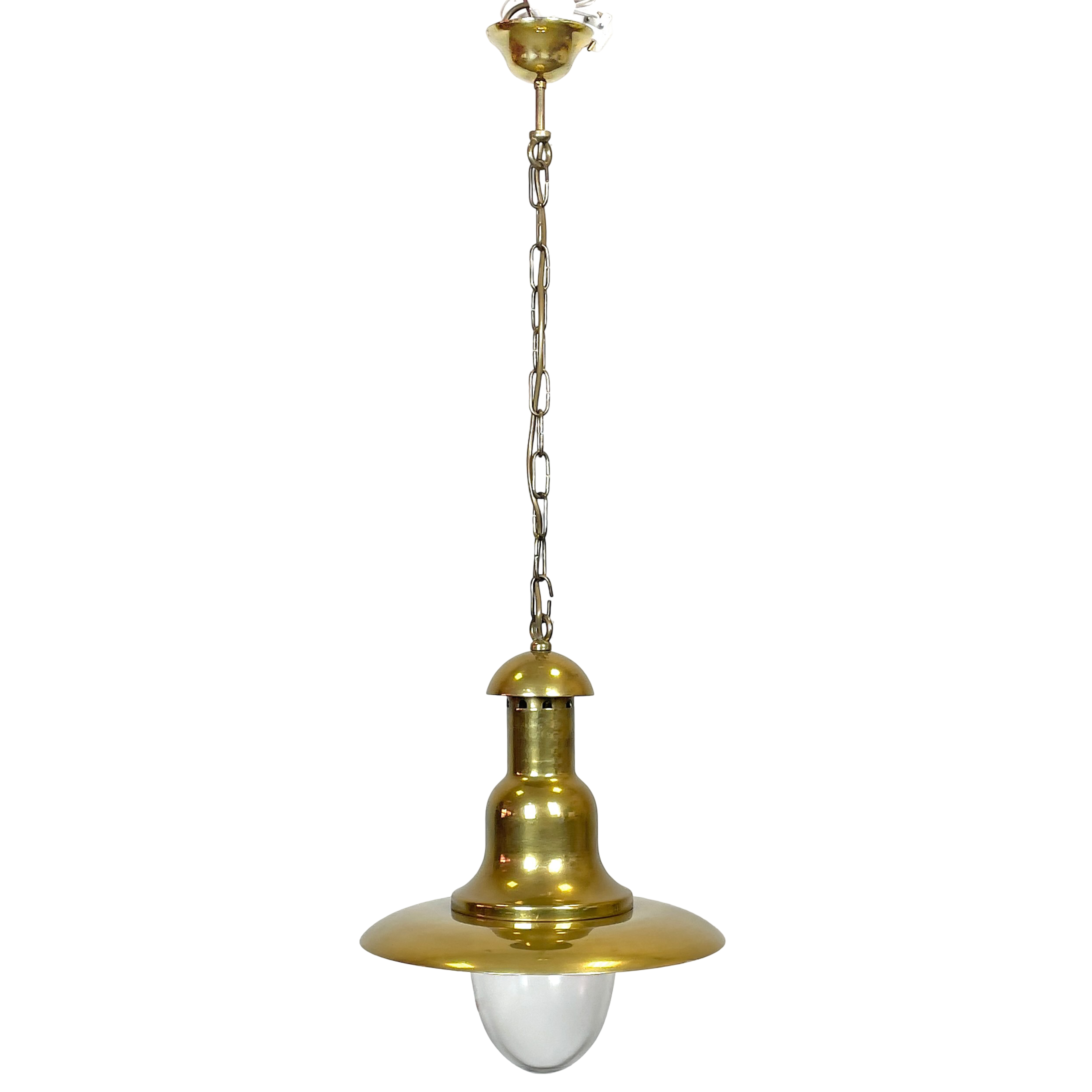 TAKLAMPA. "Skeppslampa", mässing & glas, 1900-tal.