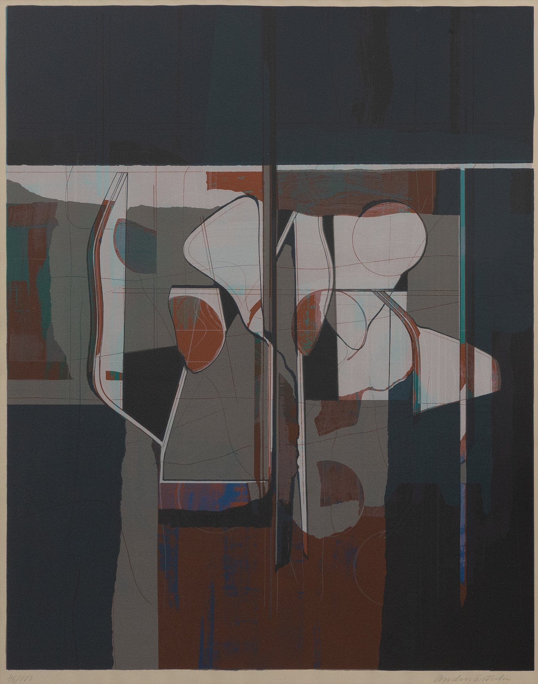 ANDERS ÖSTERLIN (1926-2011). Komposition, litografi nr 46/100, signerad.