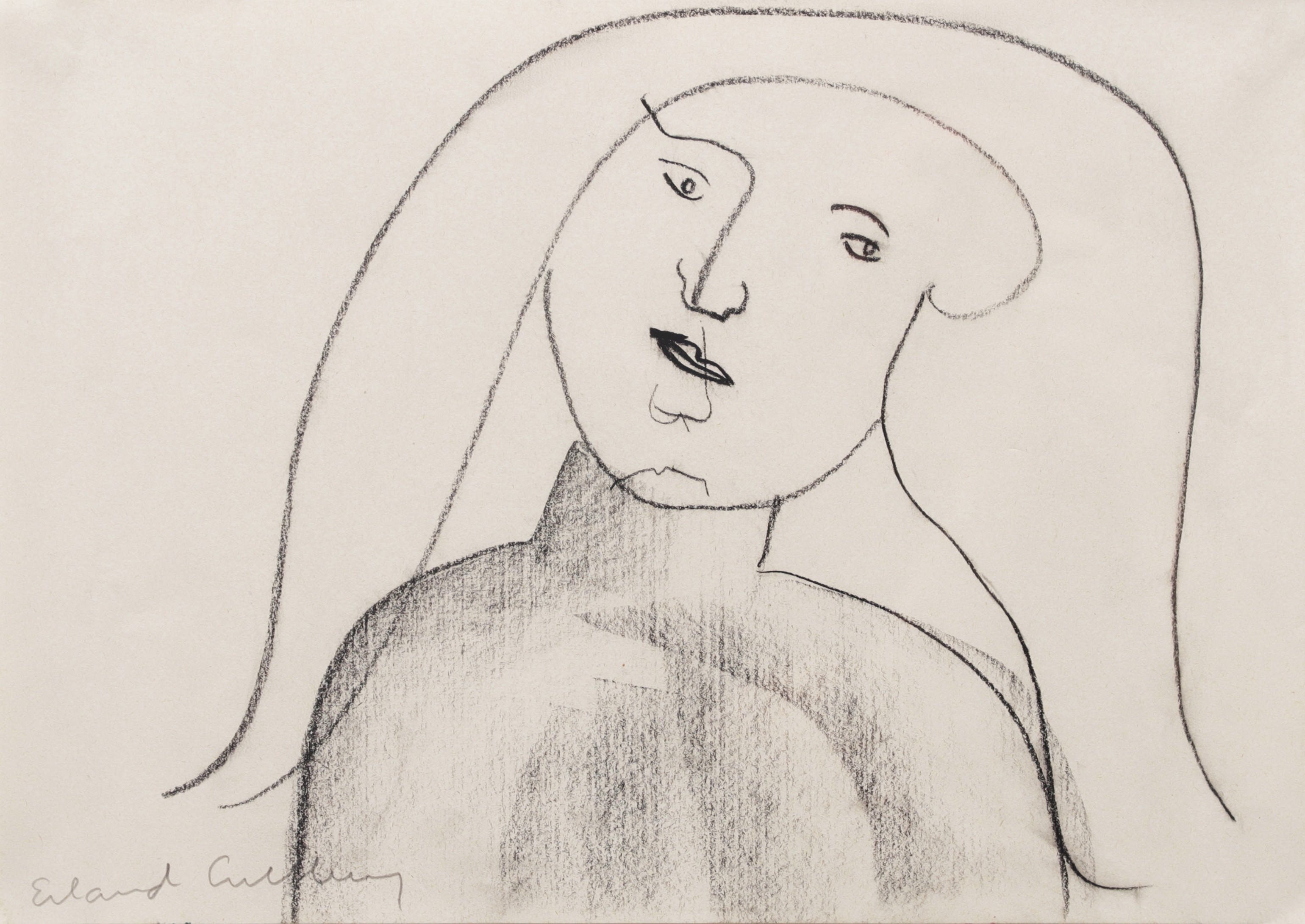ERLAND CULLBERG. Teckning, krita, signerad.