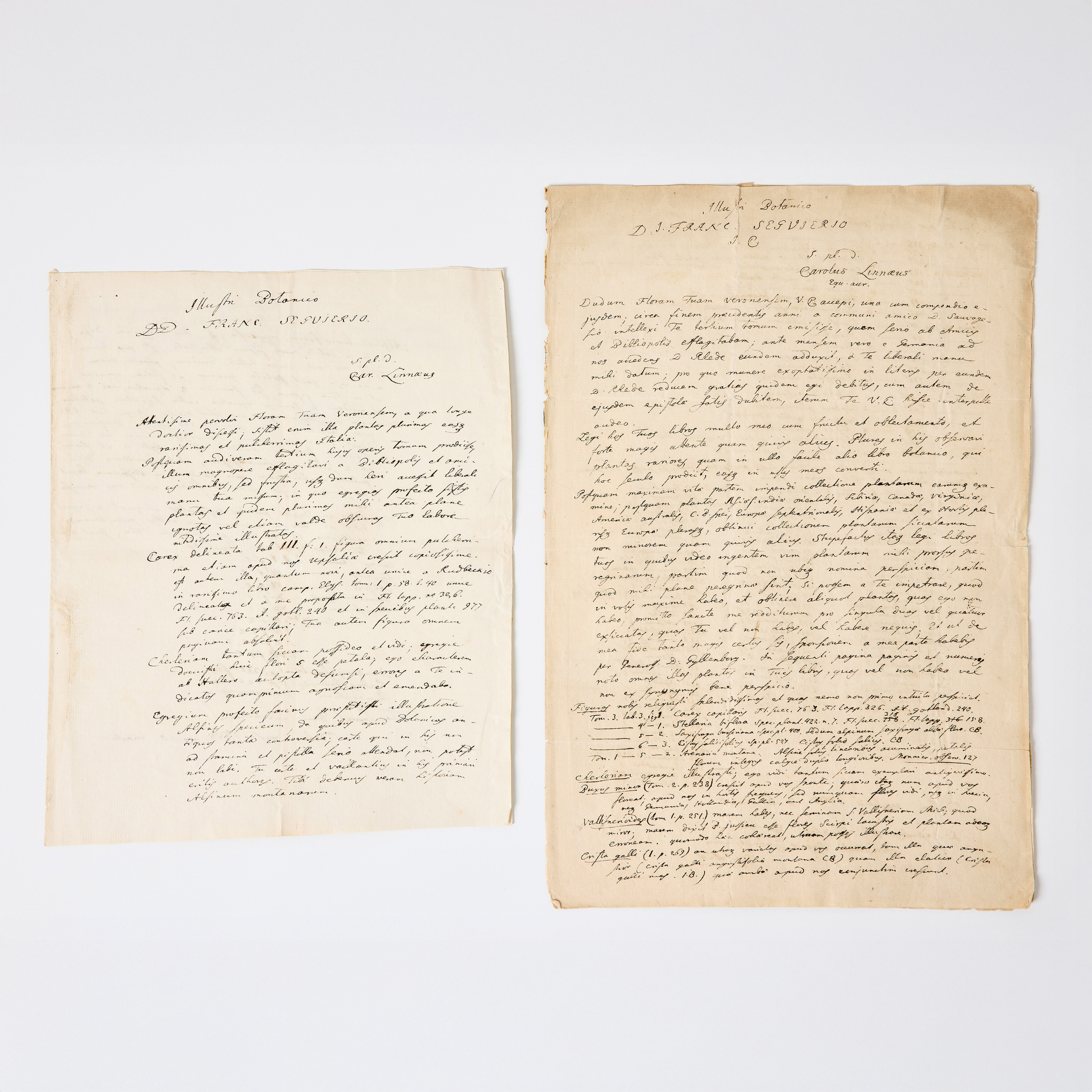 LINNAEUS'S 2 AUTOGRAPH LETTERS TO SÉGUIER, March 1755.