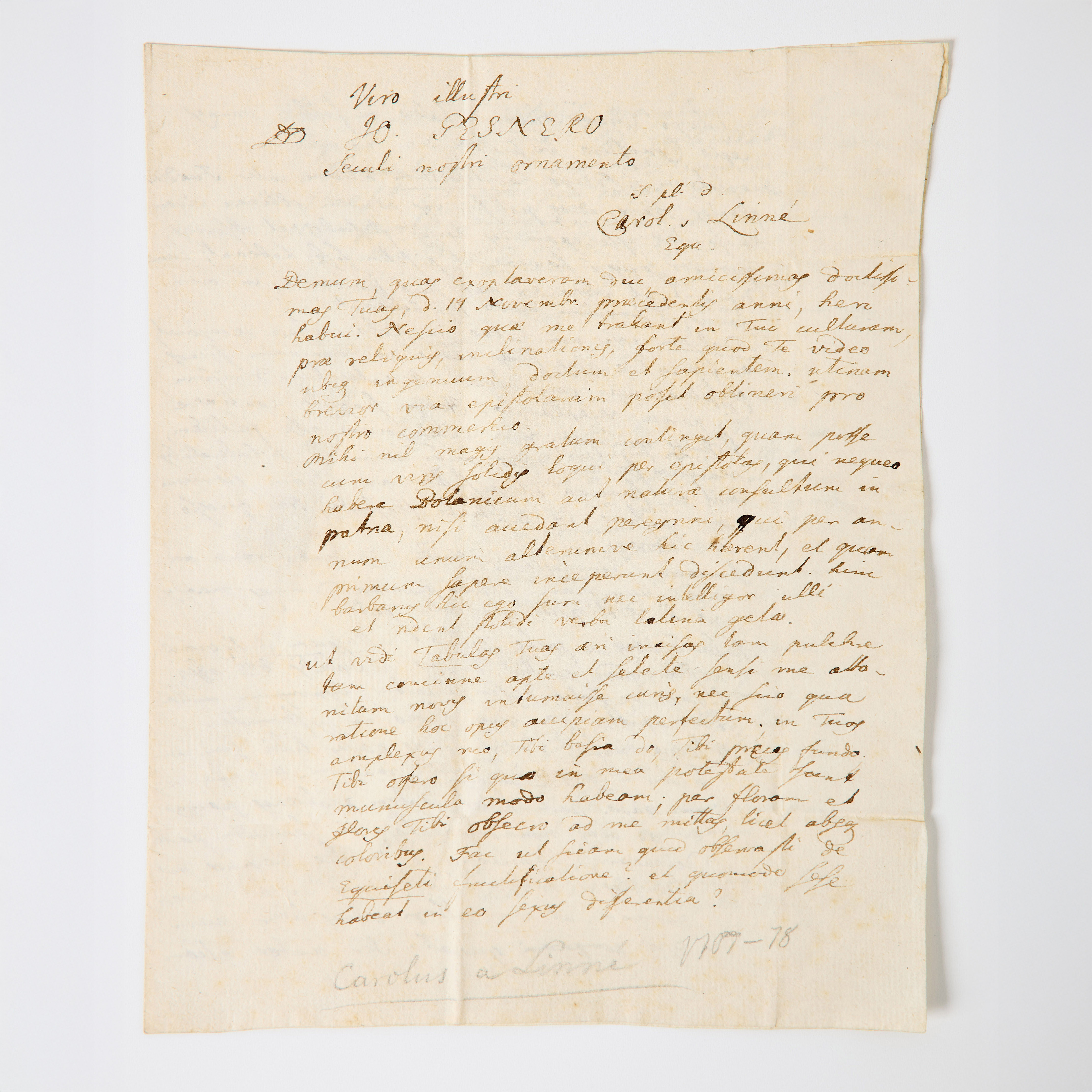 LINNAEUS'S LETTER TO JOHANNES GESNER, 1764.