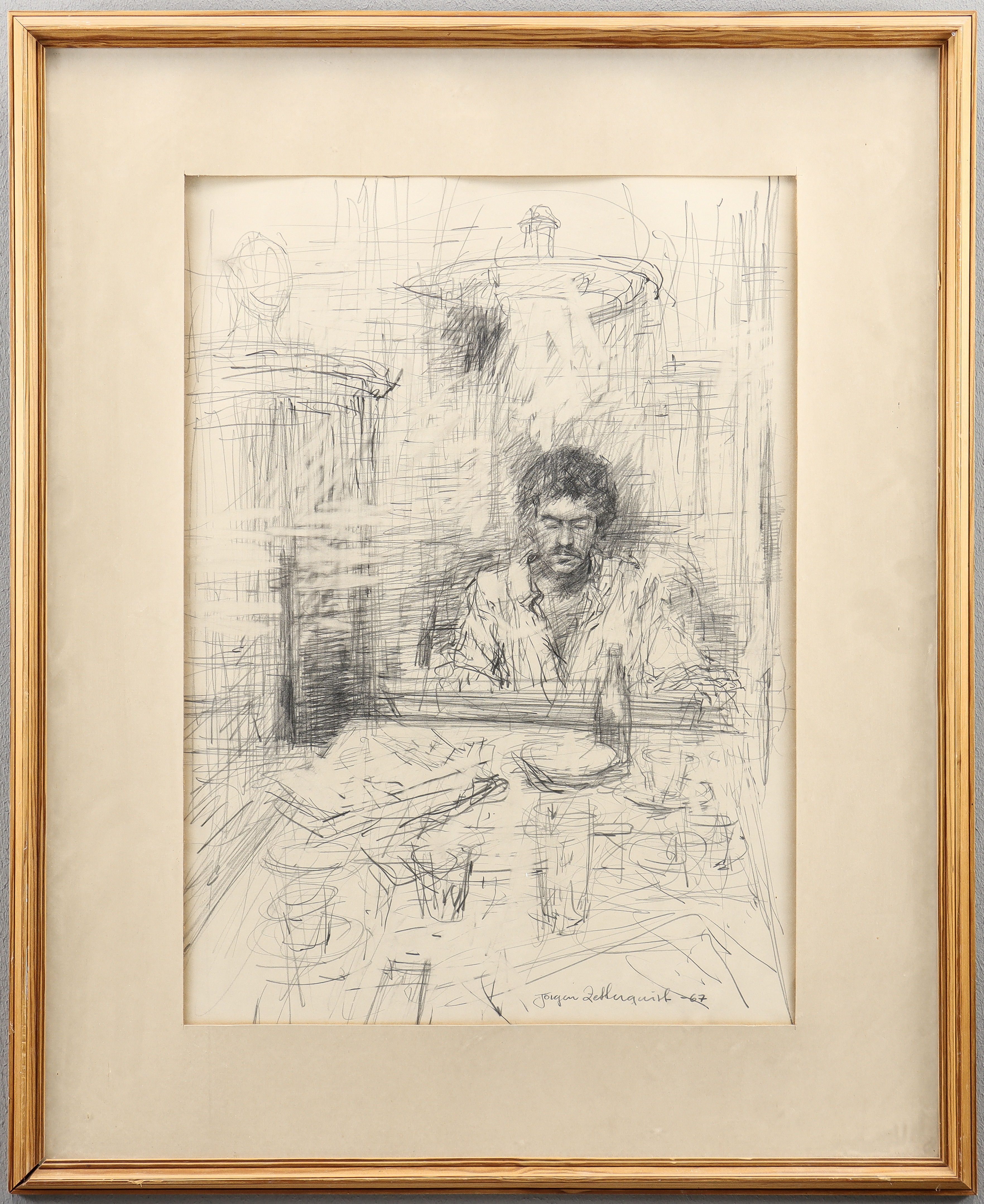 JÖRGEN ZETTERQUIST. Blyertsteckning, signerad -67.
