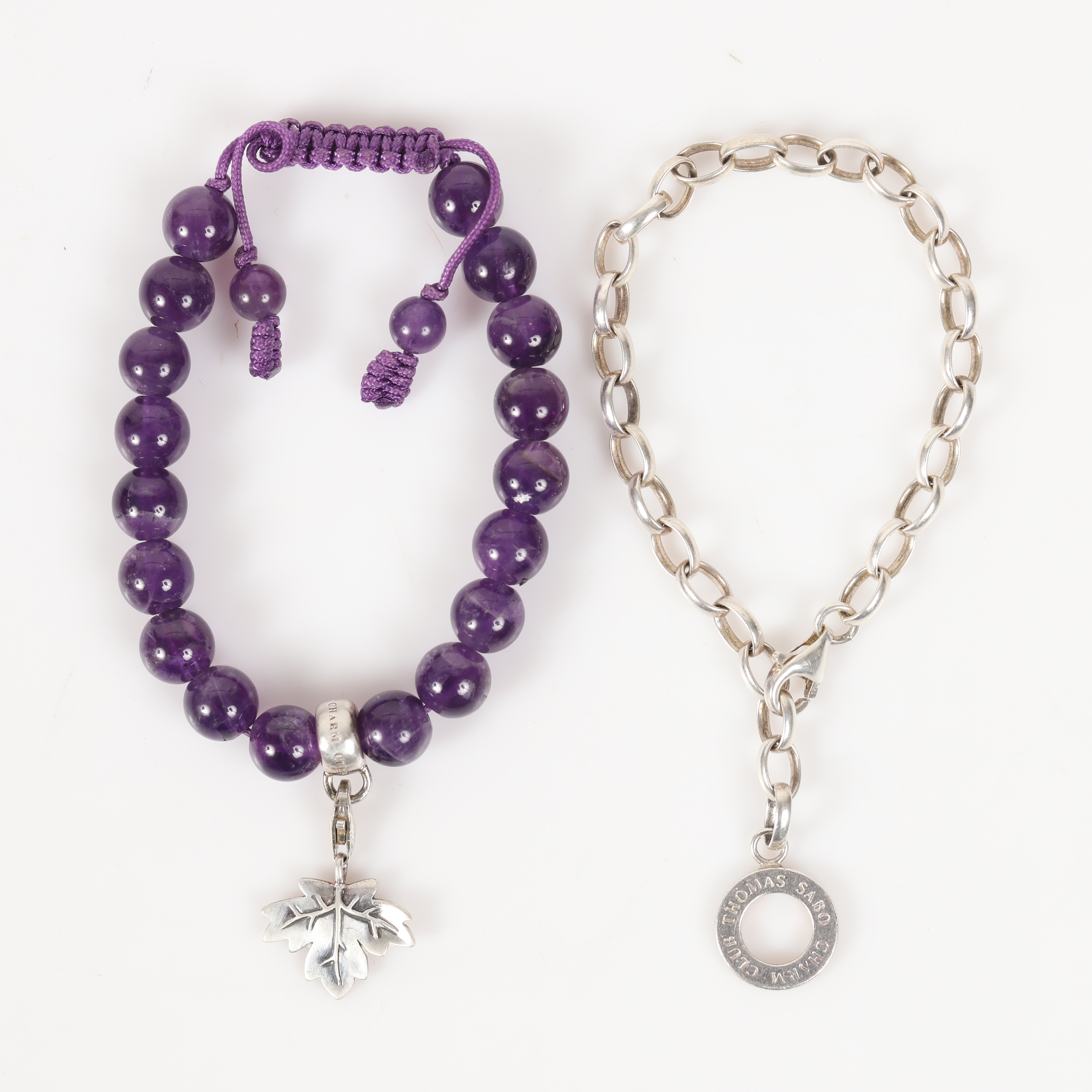 THOMAS SABO. Armband, 2 stycken, sterlingsilver och kulsslipade ametister.