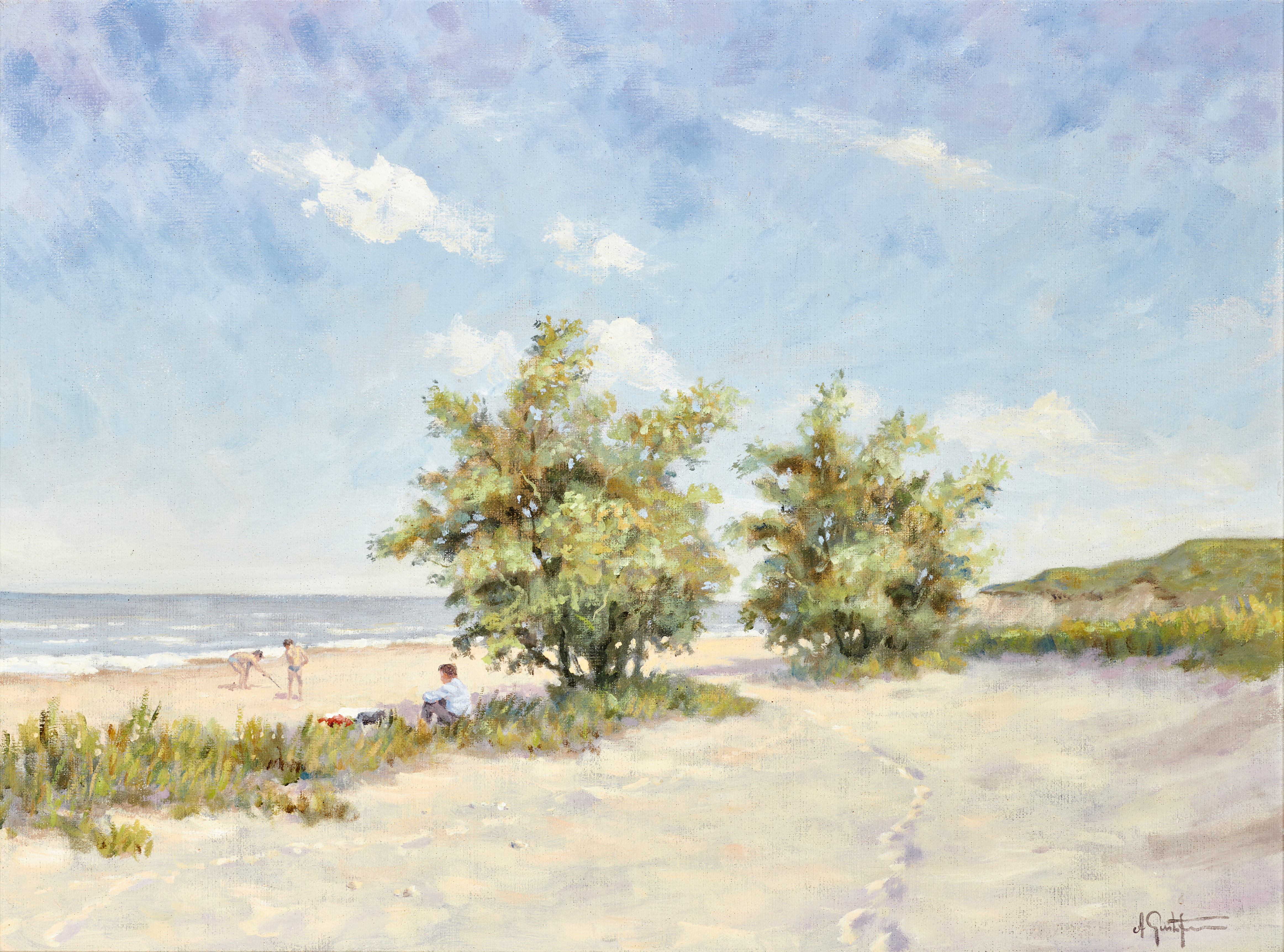 ANDERS GUSTAFSSON. Strandbad, signerad, olja på duk.