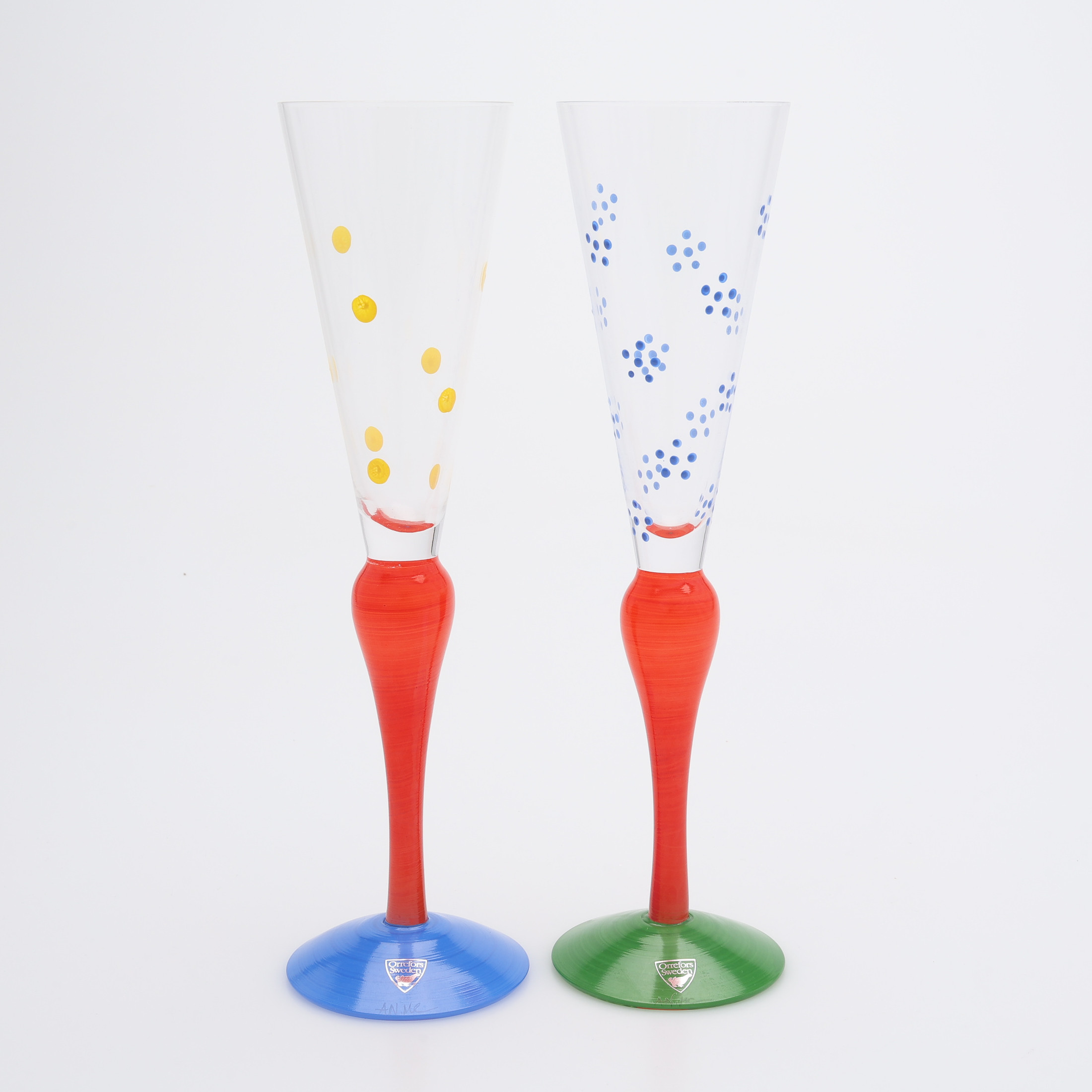 ANNE NILSSON. CHAMPAGNEGLAS, 2 ST, "CLOWN", ORREFORS.
