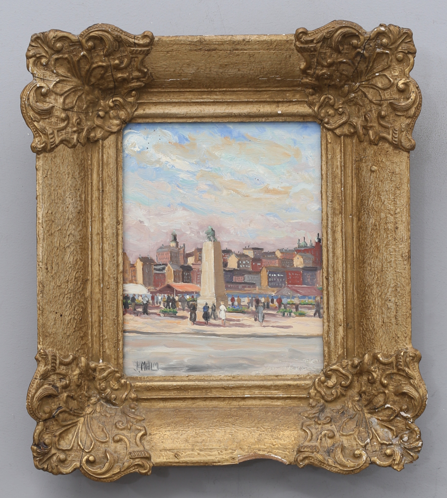 JOHN MALM (1900-1968). "Kornhamnstorg, Stockholm", olja på du, signerad J. Malm.