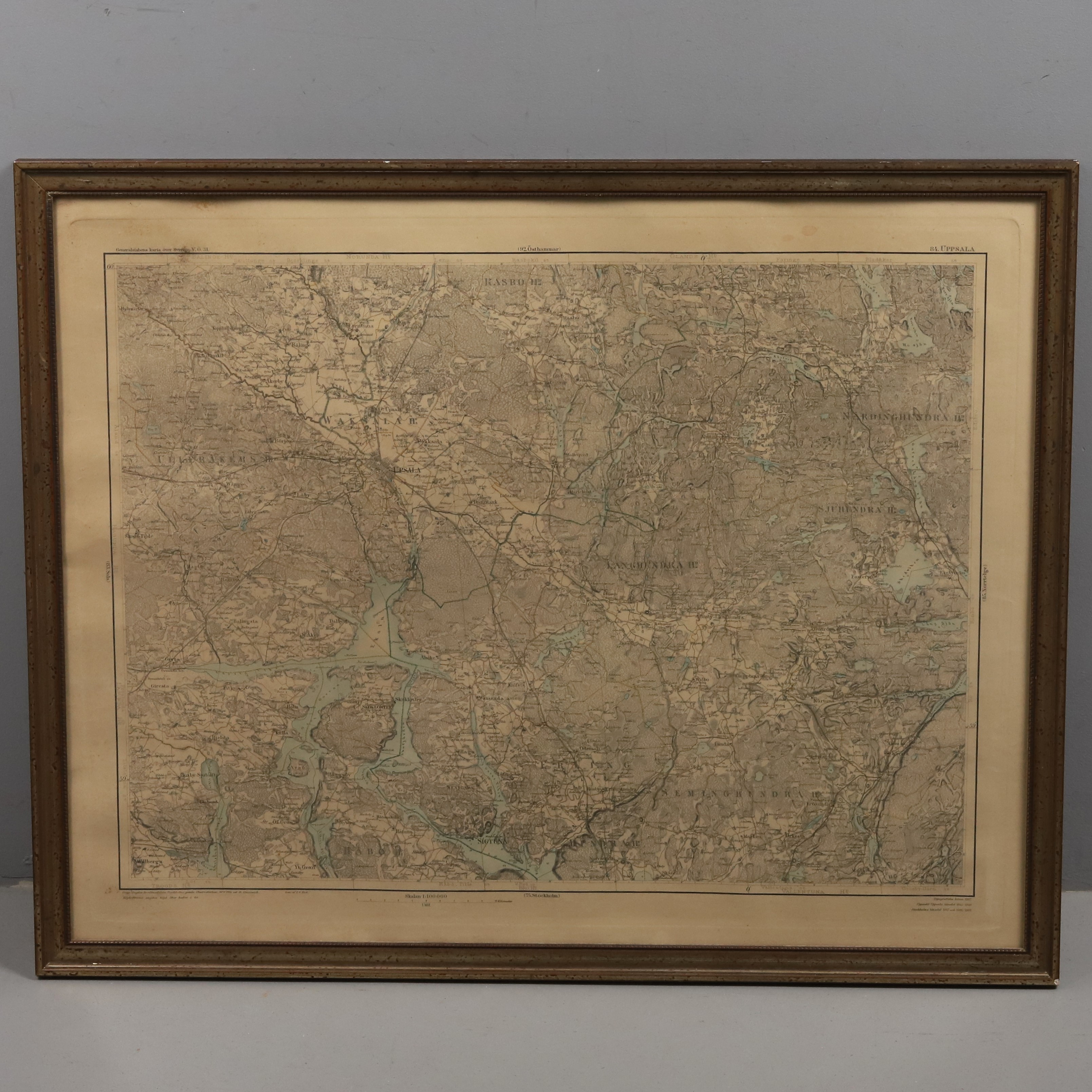 KARTA, Uppsala, Generalstabens karta över Sverige, sent 1800-tal.