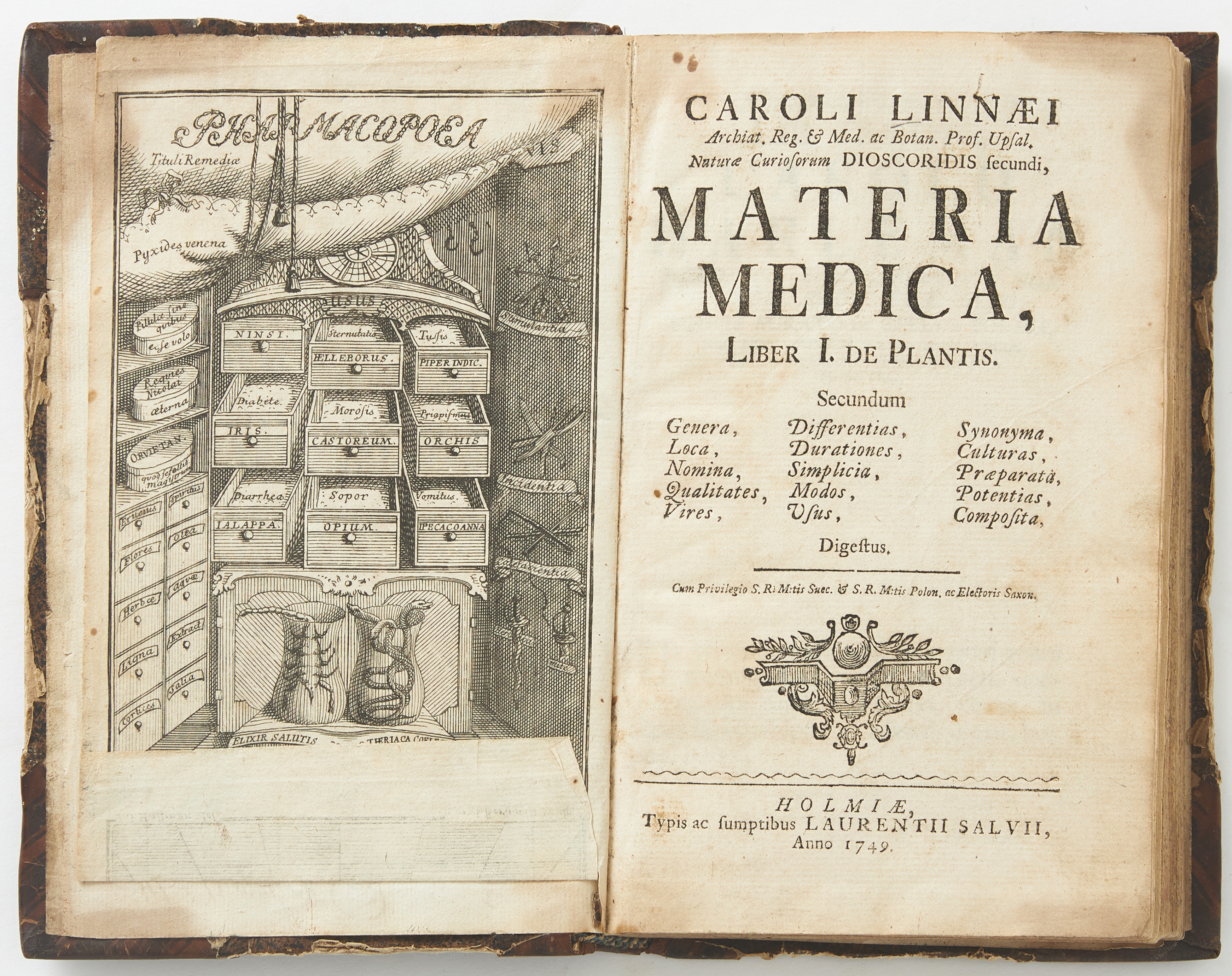 CONTEMPORARY ANNOTATED COPY OF LINNAEUS'S MATERIA MEDICA 1749.