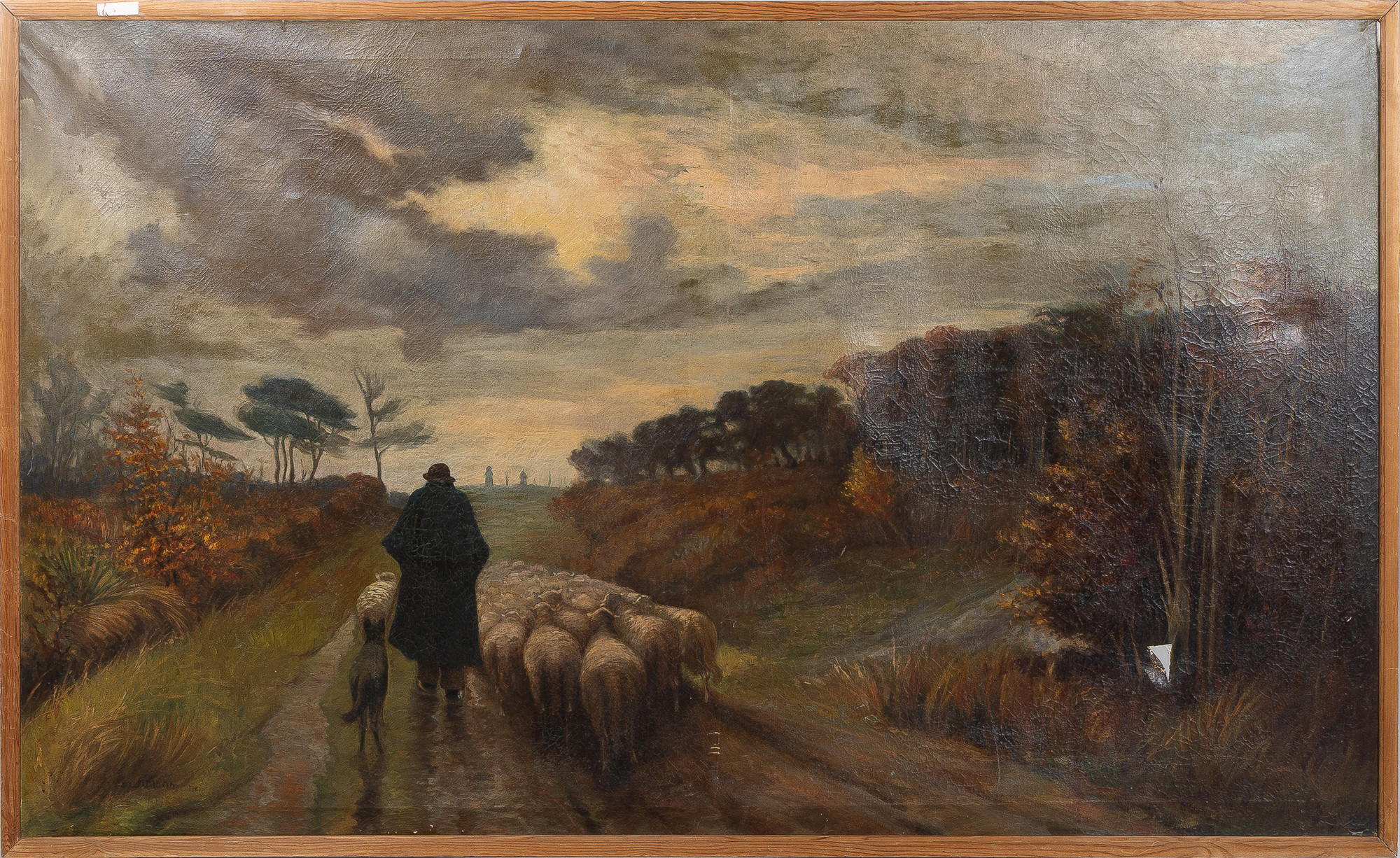 OIDENTIFIERAD KONSTNÄR. Landskap med fårherde, olja på duk, 1900-talets början.