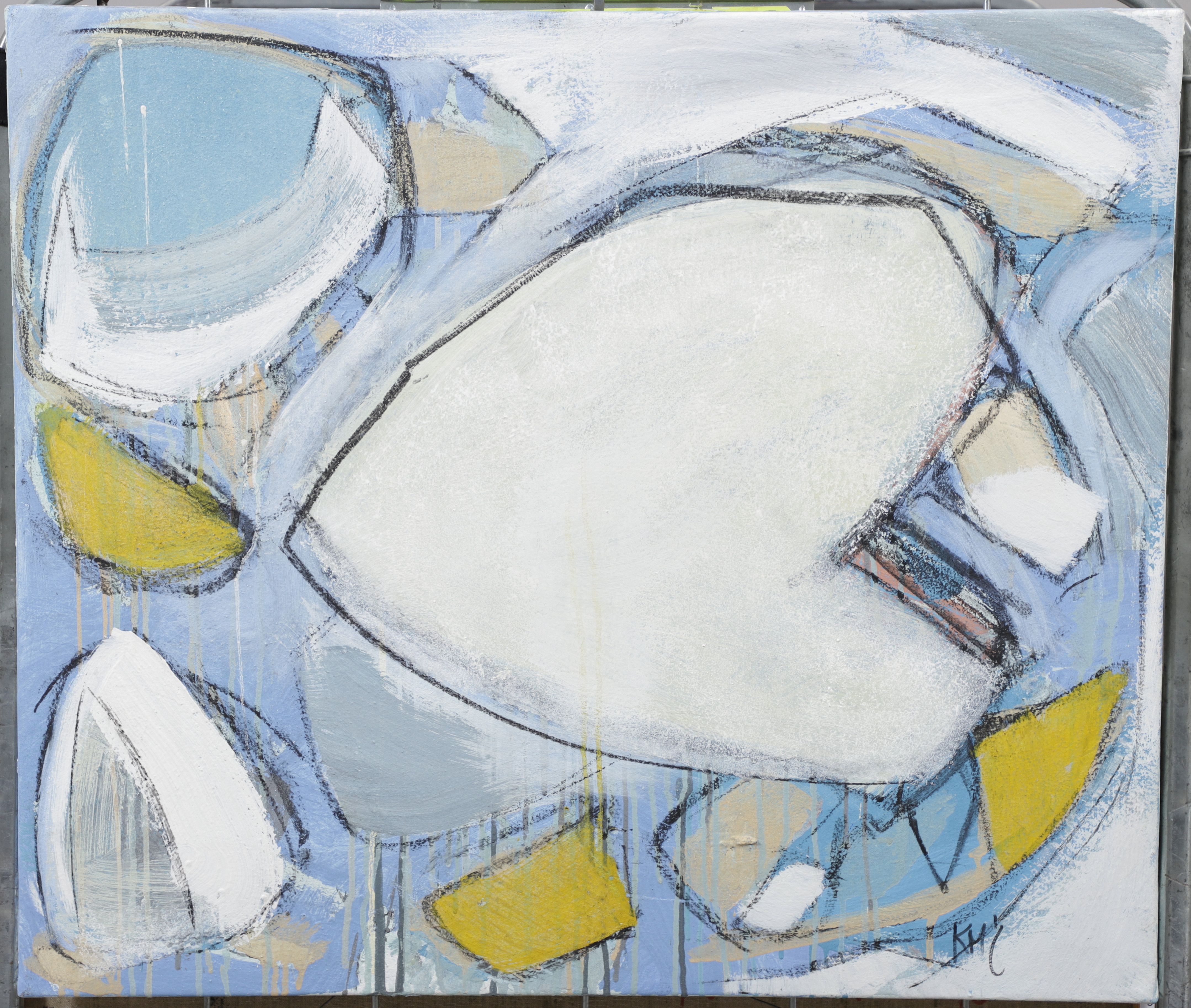KARIN MÜLLER-LINDBERG. "Nordiskt ljus". Oljetempera på duk, signerad.