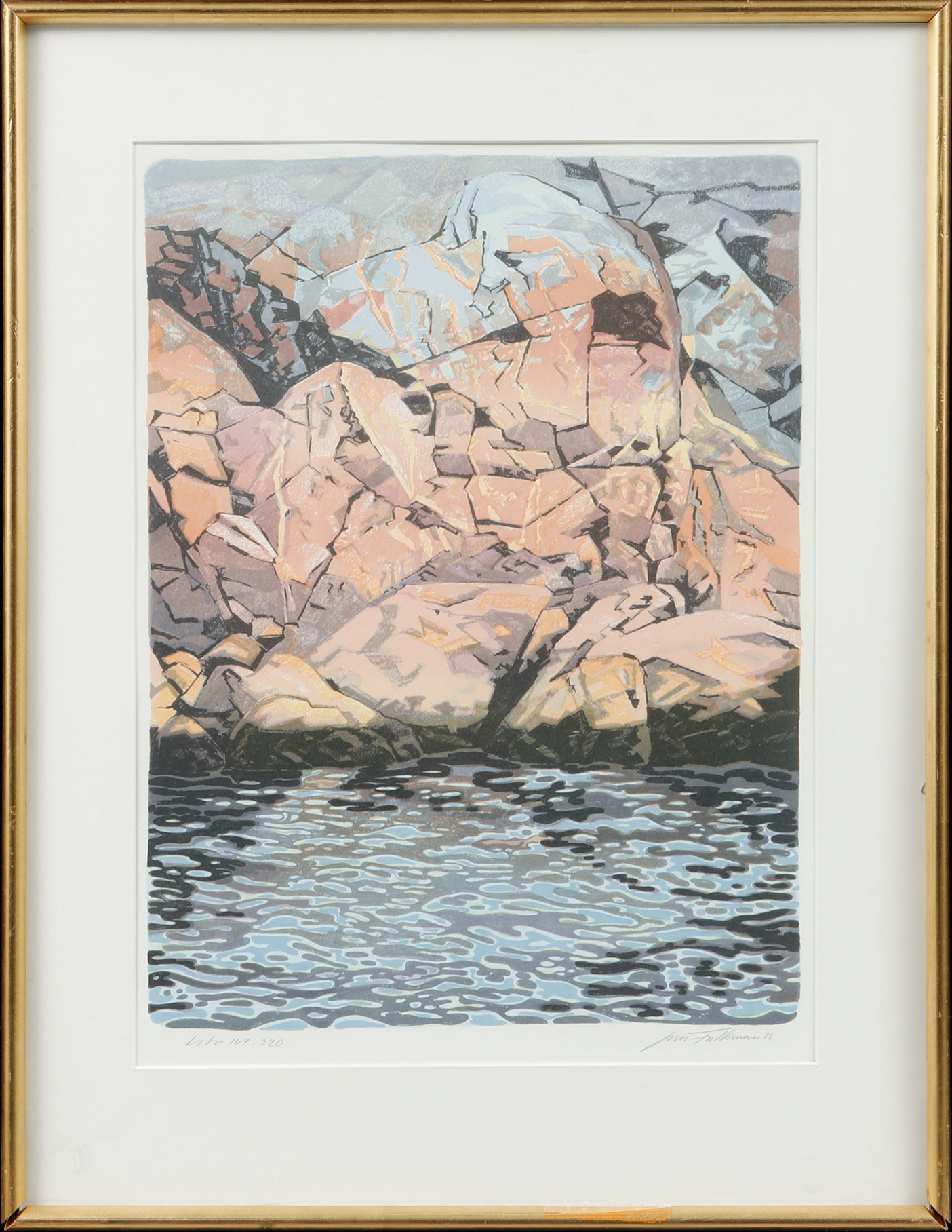 JAN FALKMAN. Röda klippor, färglitografi, signerad och numrerad 167/220. Daterad 88.