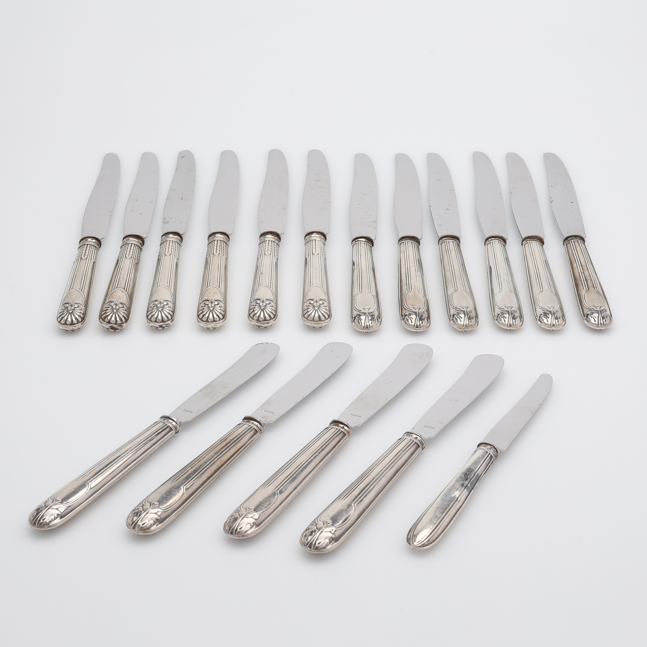 ADOLF ZETHELIUS, KNIVAR MED SILVERSKAFT, 4+6+6 ST, SAMT 1 KNIV, PEHR ZETHELIUS, Stockholm, 1820/30-TAL.