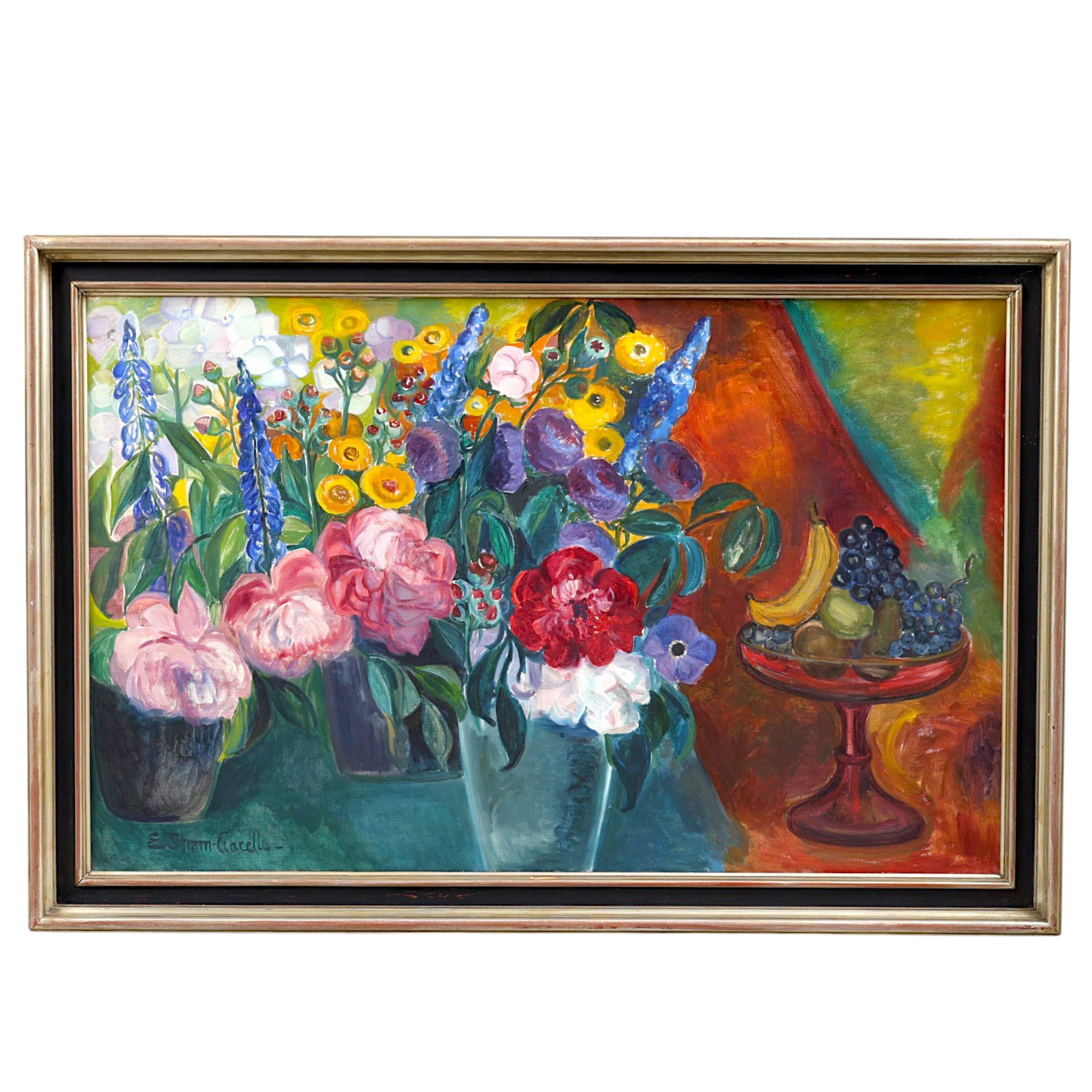 ELSA STRÖM-CIACELLI. Blomsterprakt, olja på duk, signerad, 1900-talets första hälft.