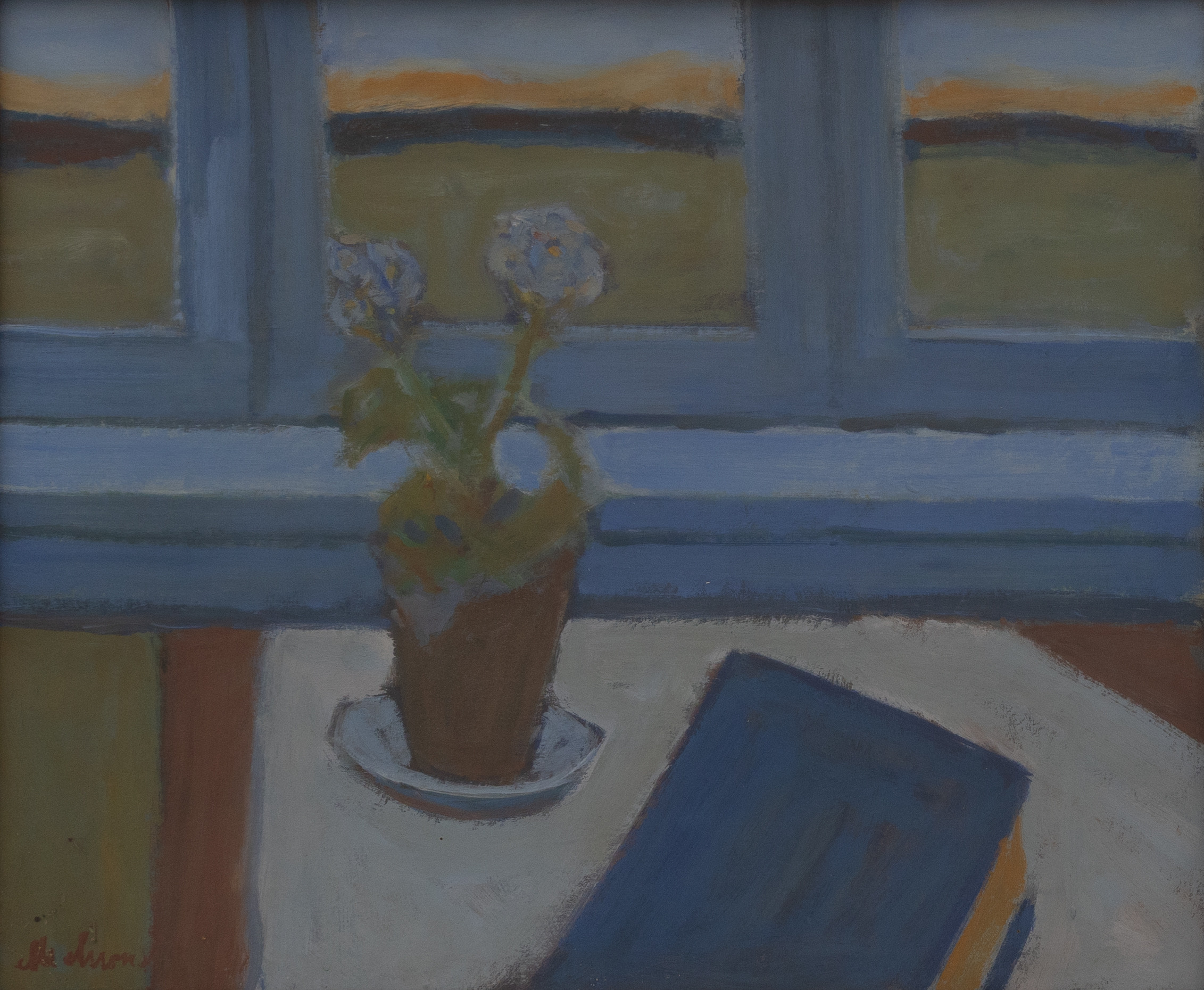 OIDENTIFIERAD KONSTNÄR. Stilleben med blomma, blandteknik, troligen signerad Ethel Olsson.