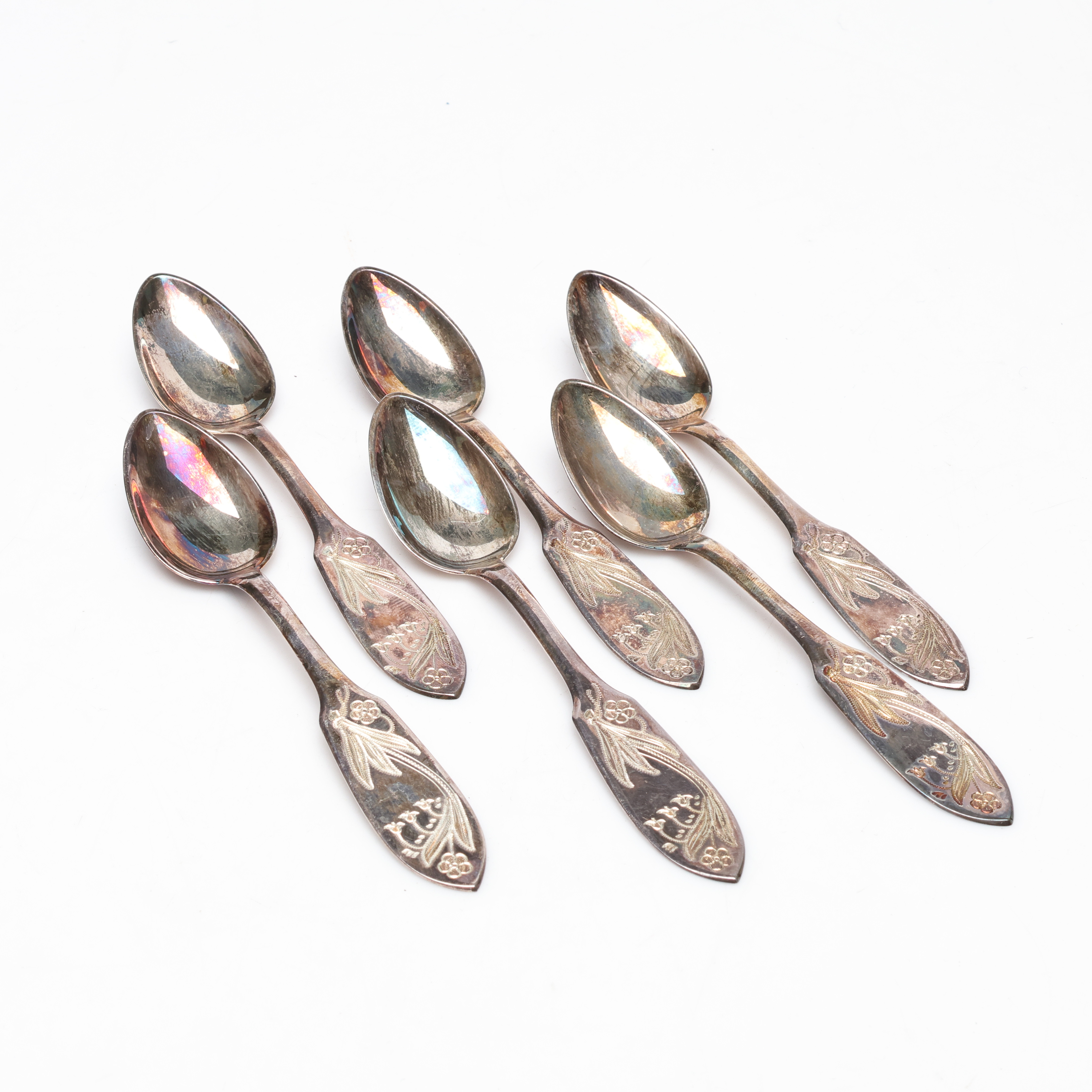 KAFFESKEDAR, 6 st, silver, vikt ca 86 g.