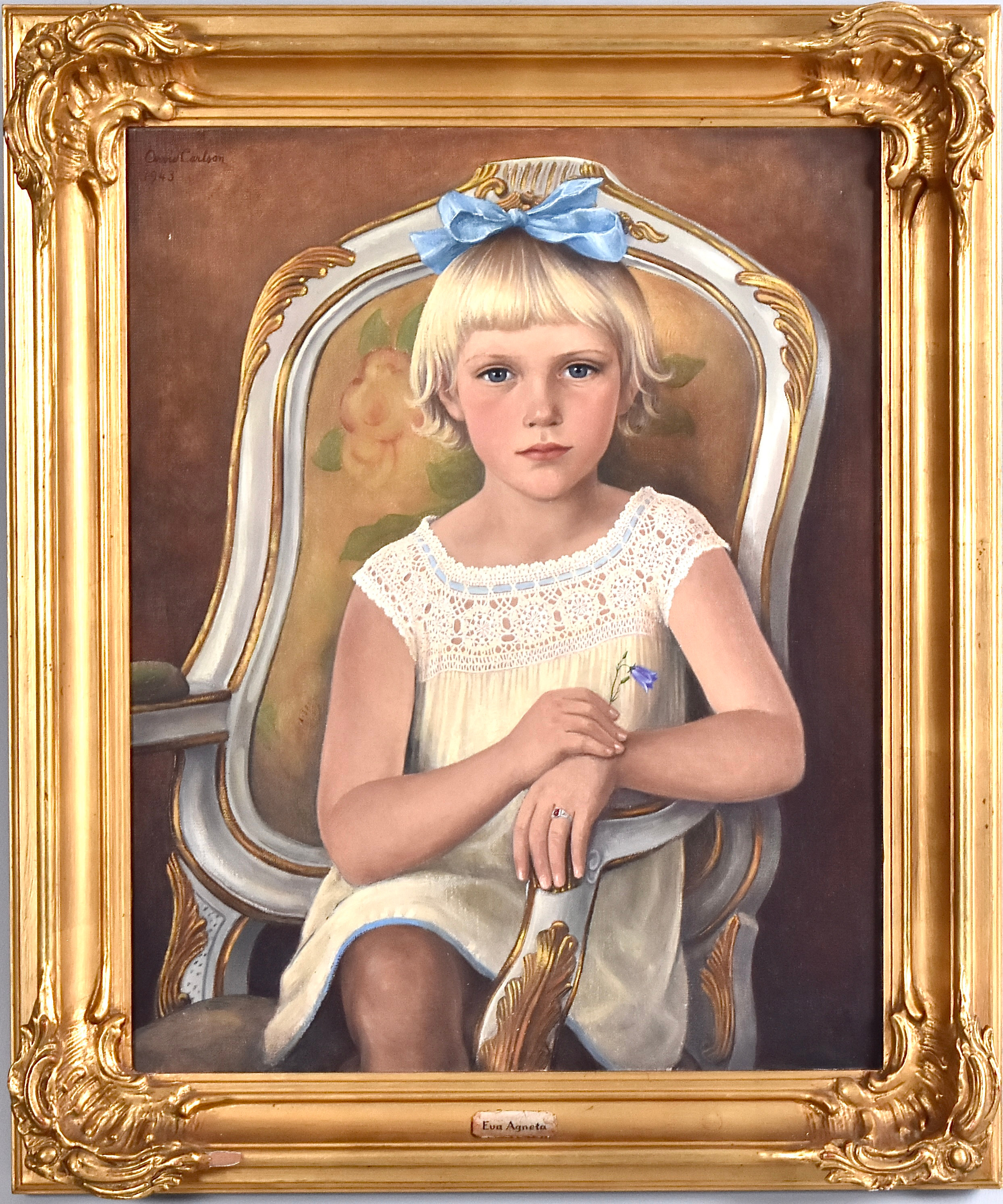 ARVID CARLSON. oljemålning, flickporträtt.