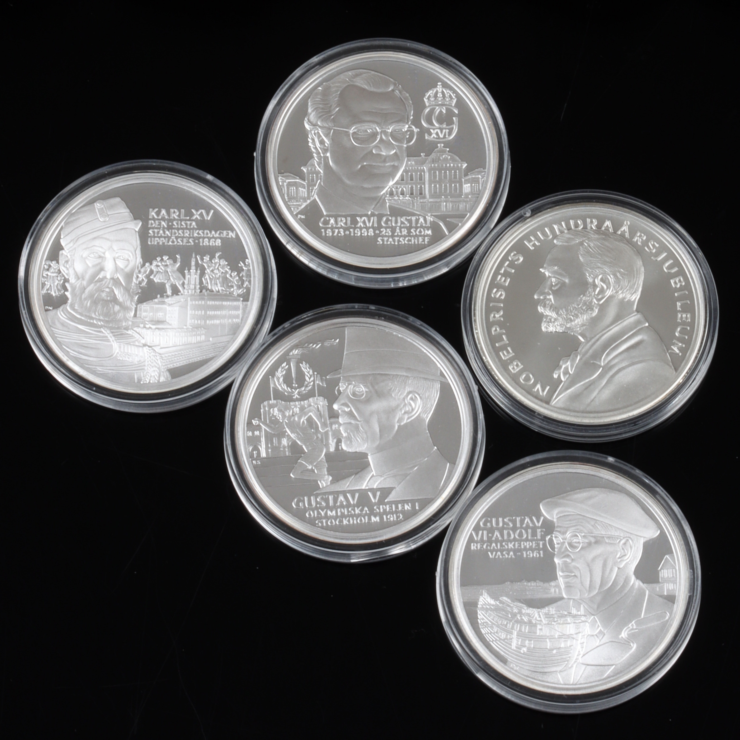 MINNESMYNT 5 st, sterlingsilver, Svenska regenter ur serien "Kungariket Sverige", Samlarhuset.