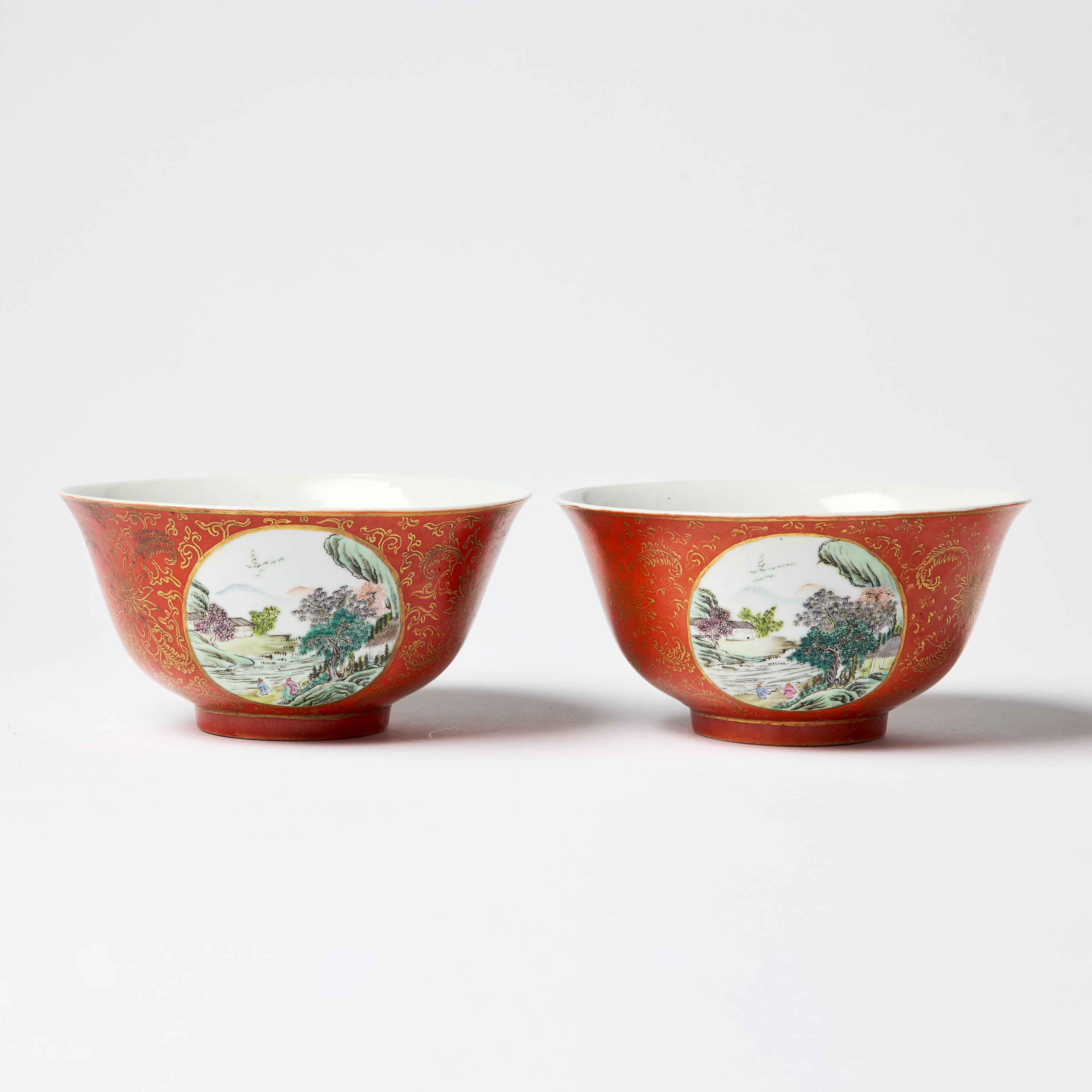 A Pair of Chinese Coral Red Bowls.