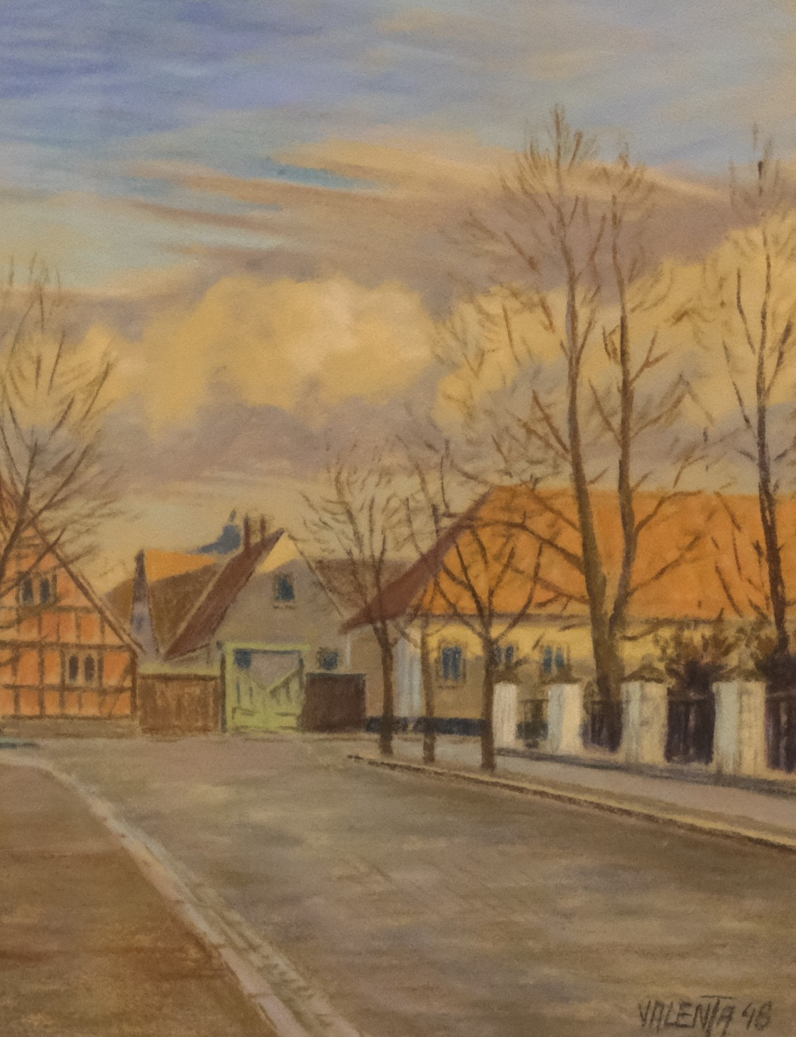 EDUARDO VALENTA. PASTELL, STADSMOTIV FRÅN LUND.
