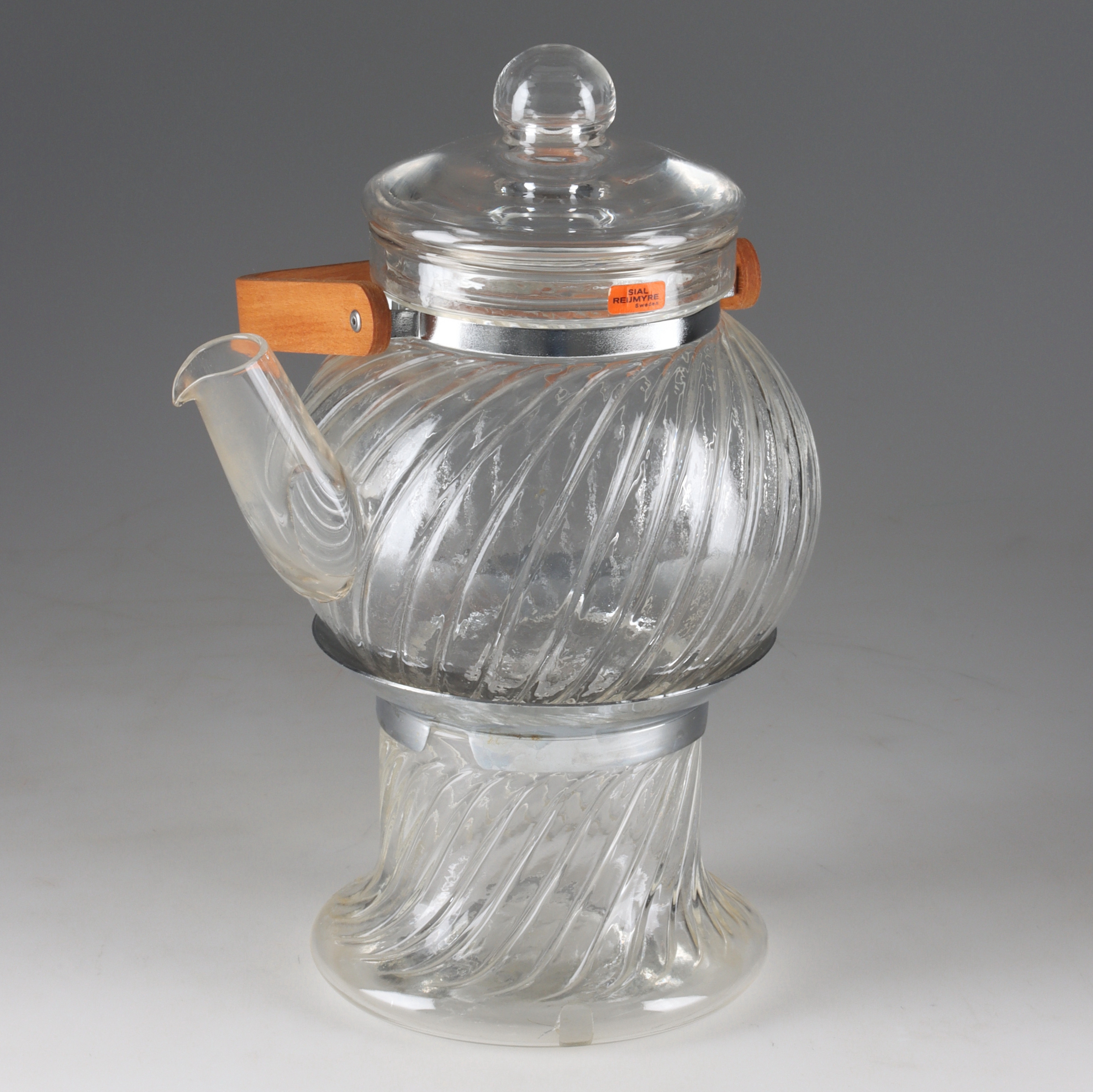 TEKANNA med VÄRMARE, glas, "Sial" , Reijmyre, 1900-tal.