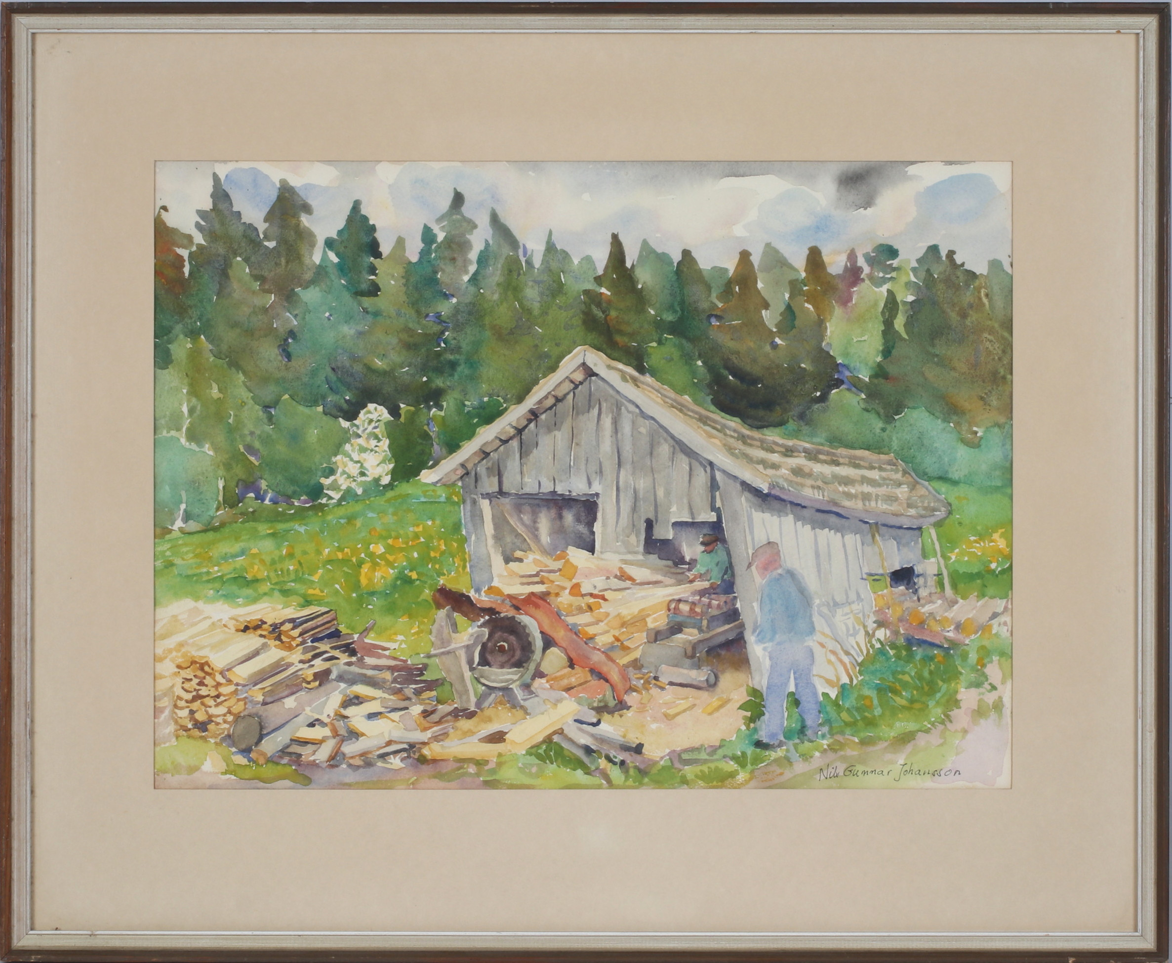 NILS GUNNAR JOHANSSON. "Den gamla sågen", akvarell, signerad.