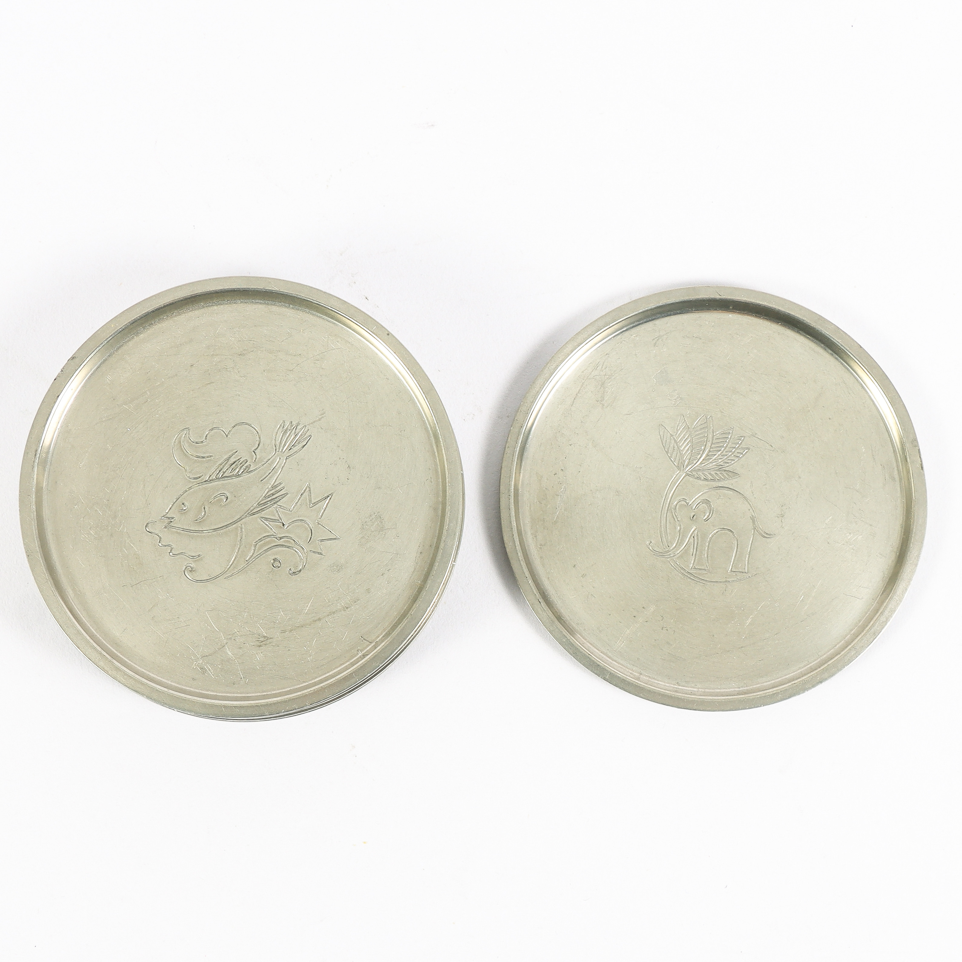 JUST ANDERSEN. UNDERLÄGG, 10 stycken tenn, art deco, 1930-tal.
